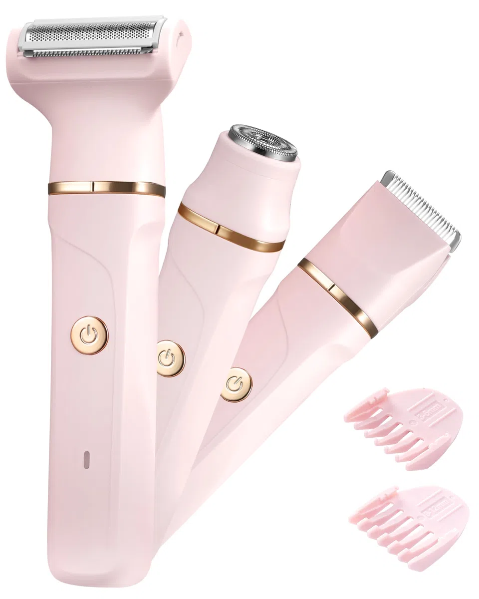 Rasierer Damen,3-In-1 Intimrasierer für Frauen,Gesichtshaarentferner für Frauen,Damenrasierer Elektrisch für Beine, Arme, Achseln und Bikinizone,Wiederaufladbarer Ipx7 Wasserdicht Trimmer Damen, Rosa