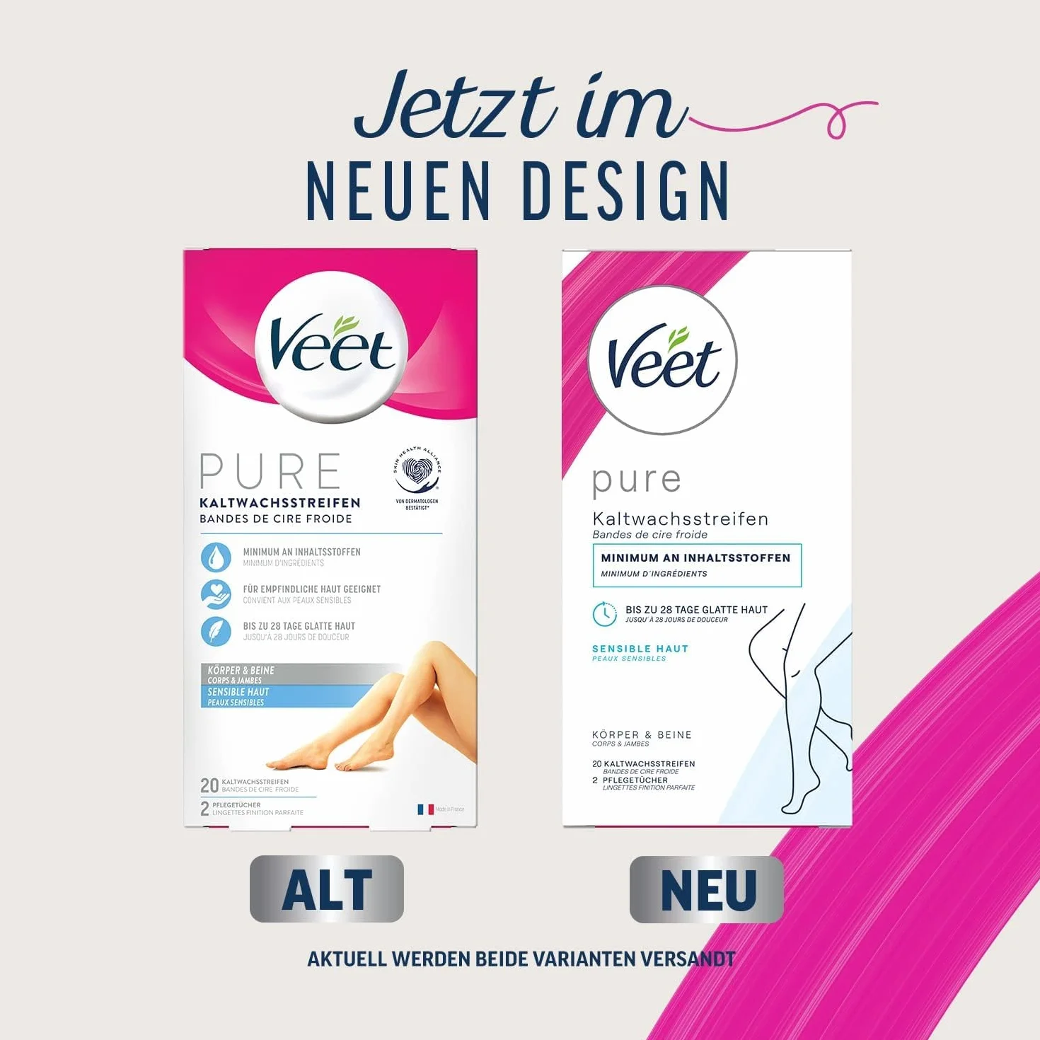 Kaltwachsstreifen 3er Pack Beine und Körper für sensible Haut für einfache Haarentfernung auch bei sehr kurzen Haaren Veet Kaltwachsstreifen Sensible Haut 3x20 Stück