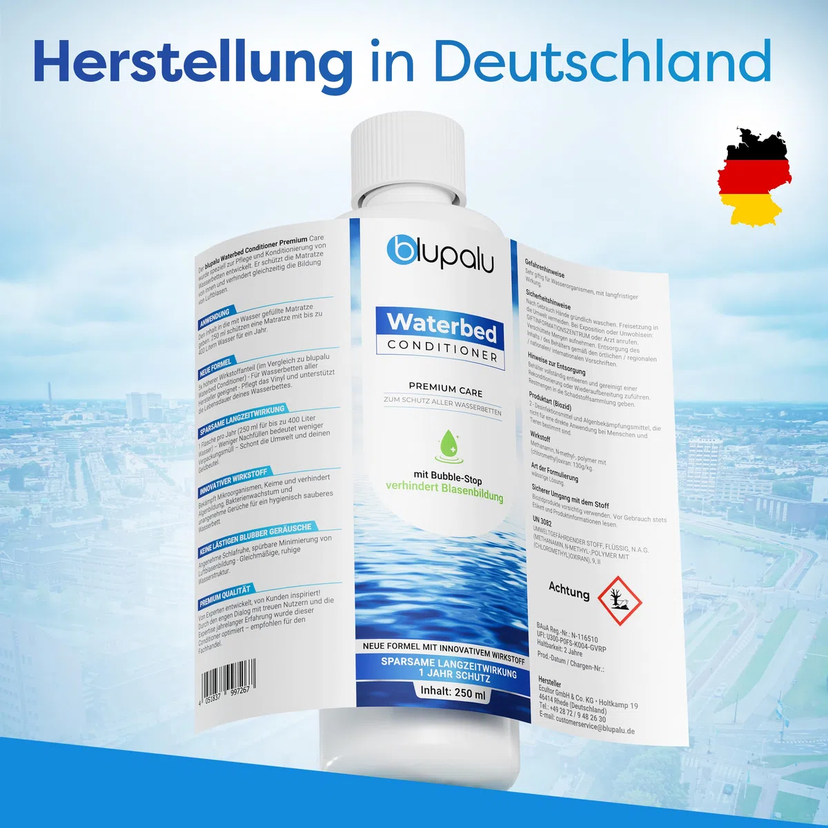 Wasserbett Conditioner Premium Care – 4x 250ml – Wasserbetten Konditionierer gegen Gerüche & Algen, Pflege für alle Wassermatratzen & Systeme aller bekannten Hersteller