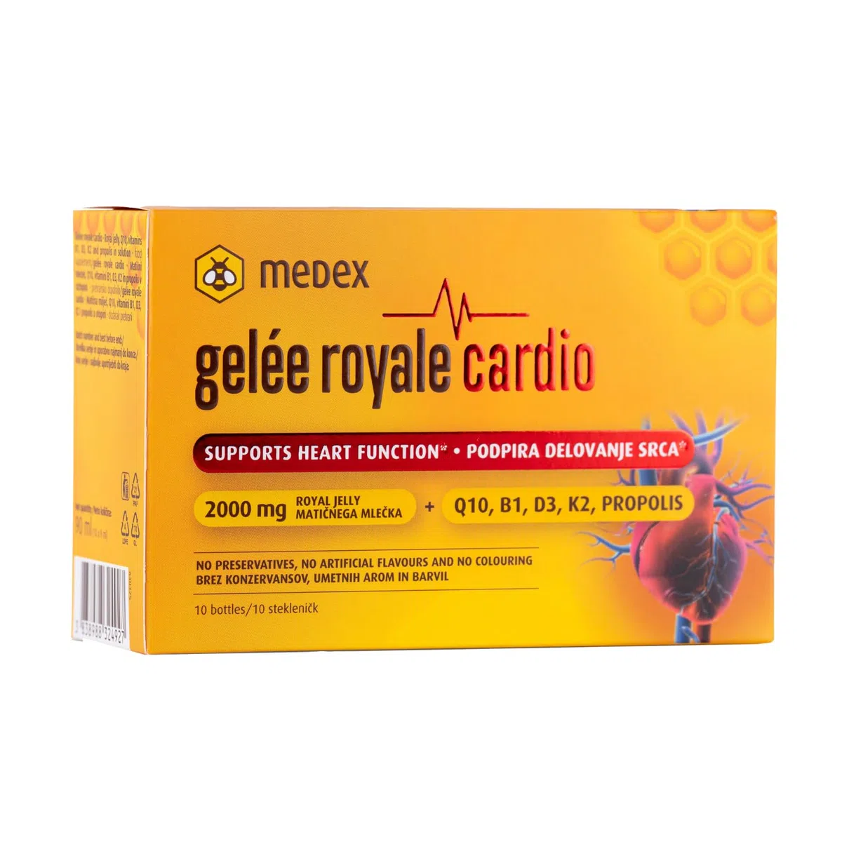 Medex Gelée Royale Cardio 2000 mg - Herz-Vitamine - Mit Gelee Royal, Q10, Vitaminen B1, D3, K2 & Propolis - Nahrungsergänzungsmittel - 10 Ampullen - 10 Tage