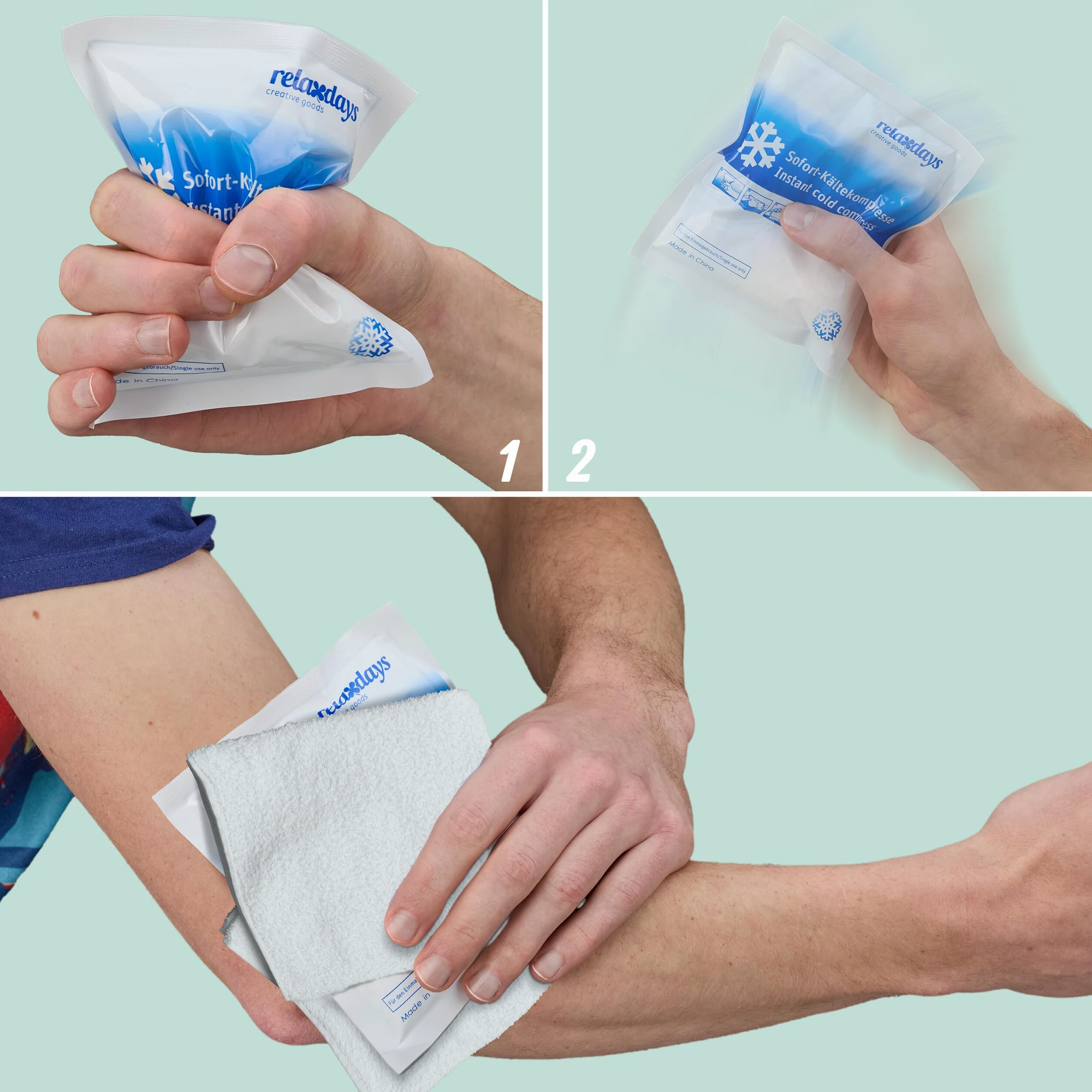 Relaxdays Kühlpack zum Knicken, 50er Set, Sofort Kältekompresse, HxB: 14,5 x 12,5 cm, für Sport & unterwegs, weiß/blau