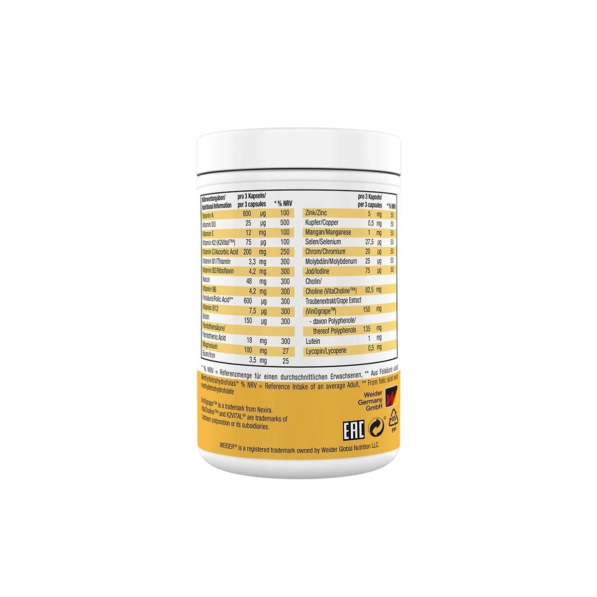 Weider - Multivitamin Complete - 13 Vitamine, Mineralstoffe und Pflanzenextrakte - Mit Vitamin D3, Vitamin C - Immunsystem stärken - 90 Kapseln
