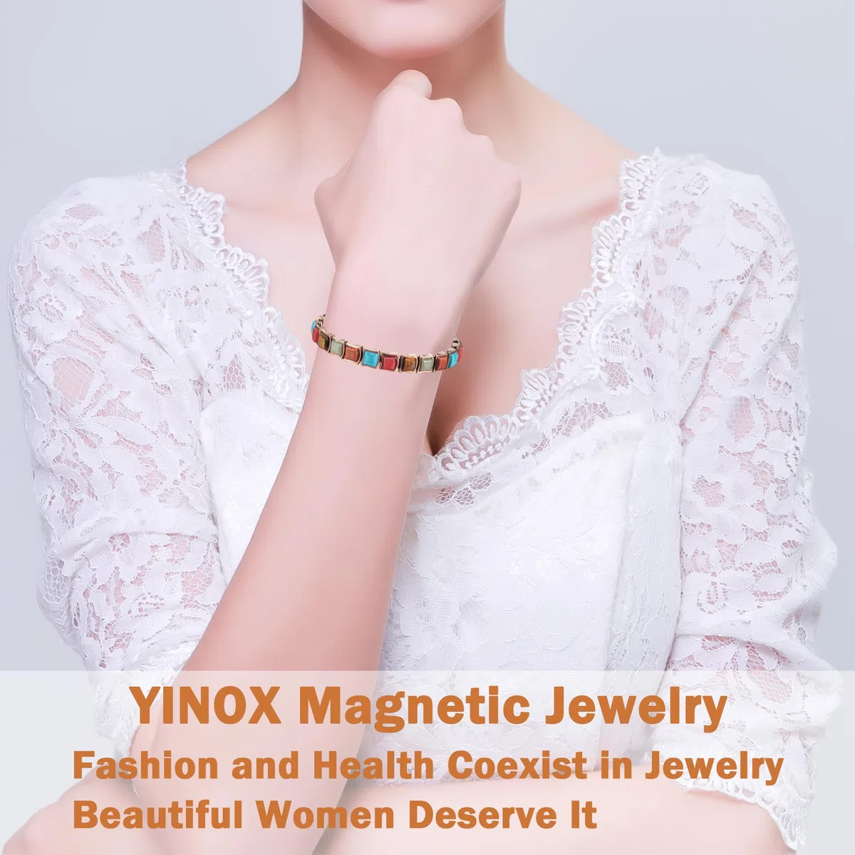 YINOX Magnetfeldtherapie-Kupferarmband für Frauen, türkisfarbenes buntes Armband, reines Kupfer-Magnetarmband