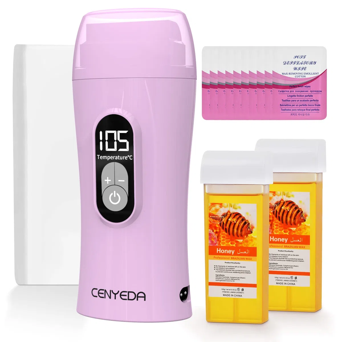 Digitales Wachs auf Rolle, Wax Roller Kit zur Haarentfernung, Honey Roller Waxing Kit, tragbarer temperaturgesteuerter und thermostabiler Wachswärmer für Frauen und Männer Violett