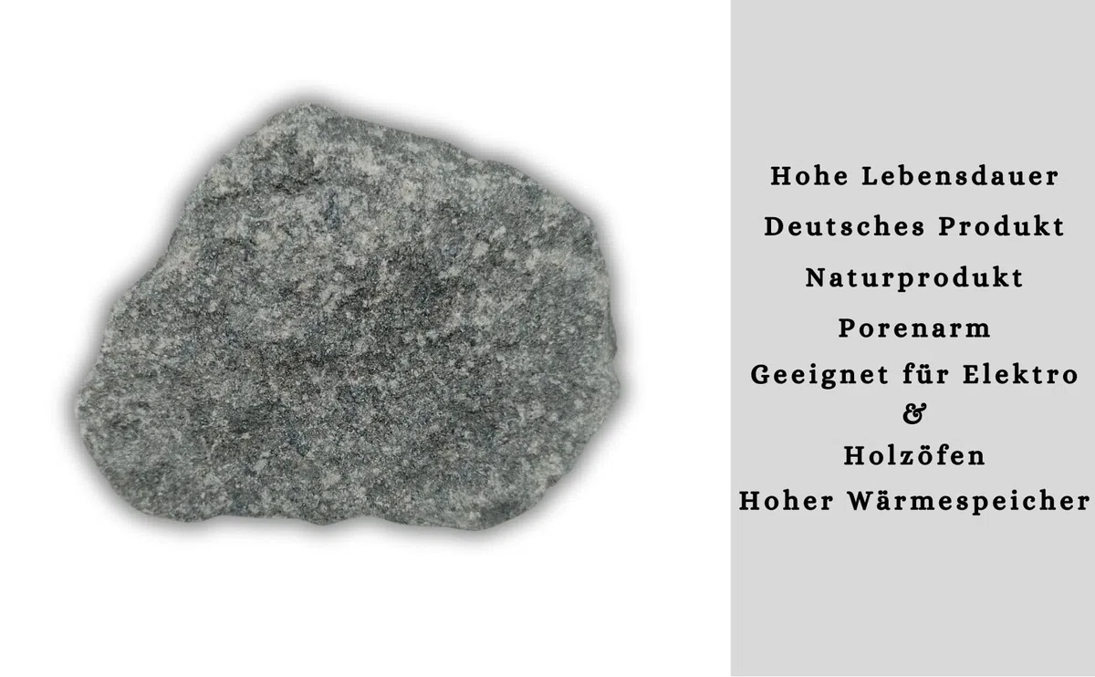 Saunasteine 25Kg Größe 60 bis 130 mm Diabas Dampfstein Aufgusssteine für Outdoor Holzofen Elektroofen Saunaofen TÜV geprüft Asbest frei