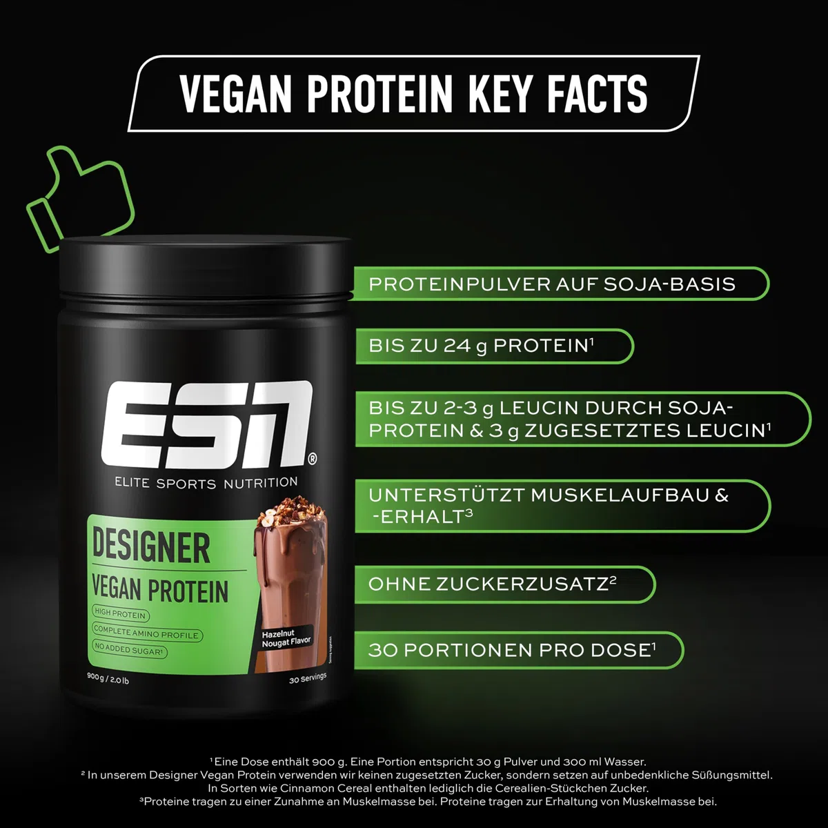 ESN Vegan Designer Proteinpulver, Hazelnut Nougat, 900 g, cremige Konsistenz - made in Germany