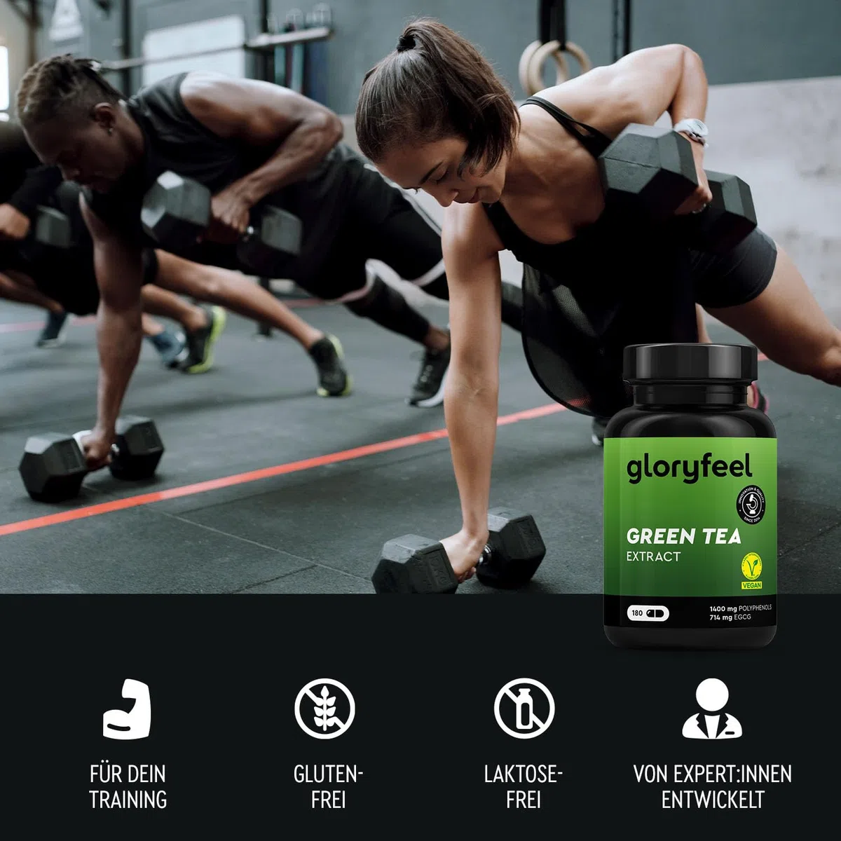 Grüntee Kapseln – 1429 mg Grüntee Extrakt mit 1400 mg Polyphenolen pro Tag – 714 mg EGCG – mit Schwarzem Pfefferextrakt – 180 vegane Kapseln für Sport & Wohlbefinden (3 Stück am Tag) – laborgeprüft