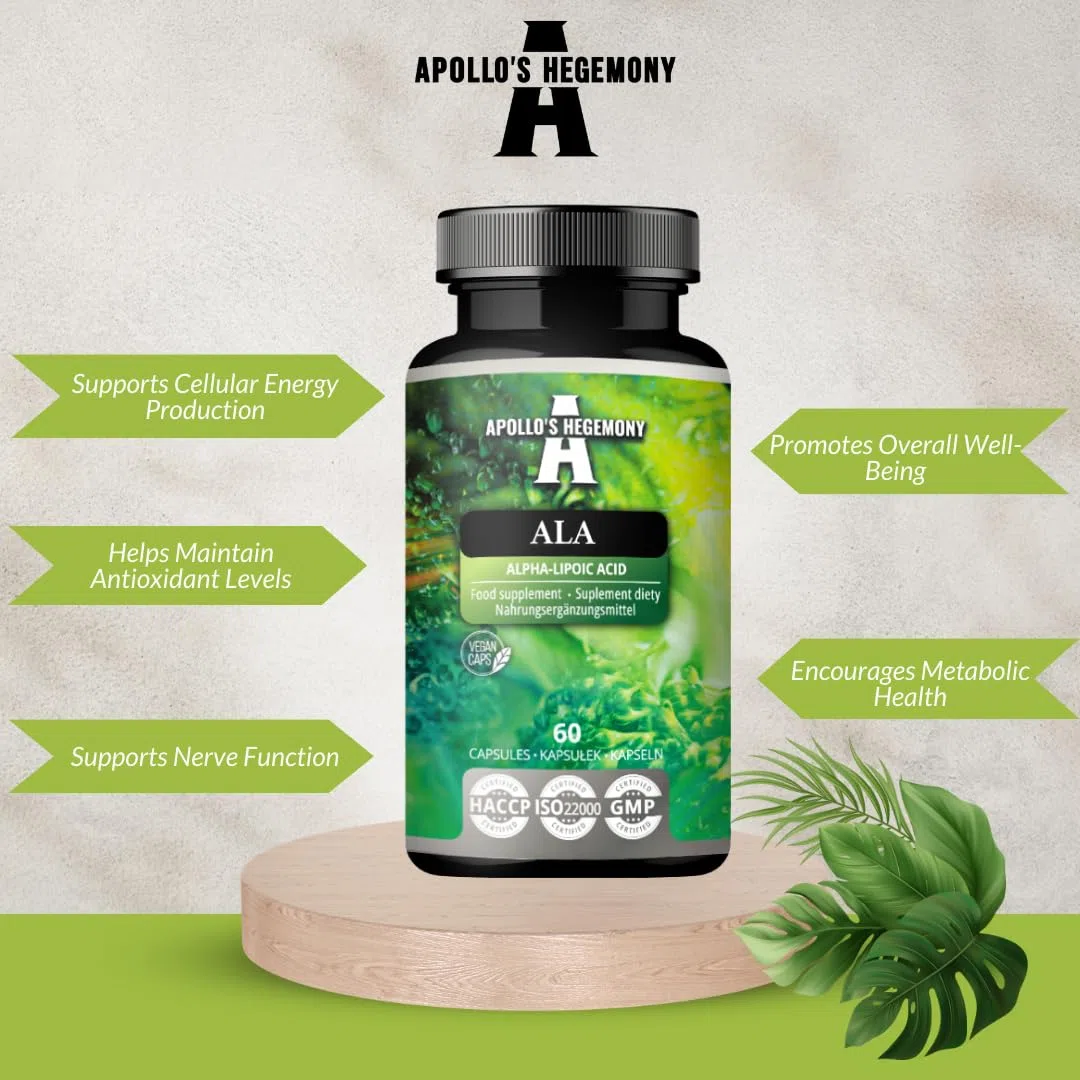 ALA (Alpha Lipoic Acid) 600 mg - 60 Vegan Capsules - Optimizes Glucose Management - Supports Mitochondrial Health - Two Month Supply - by Apollo's Hegemony