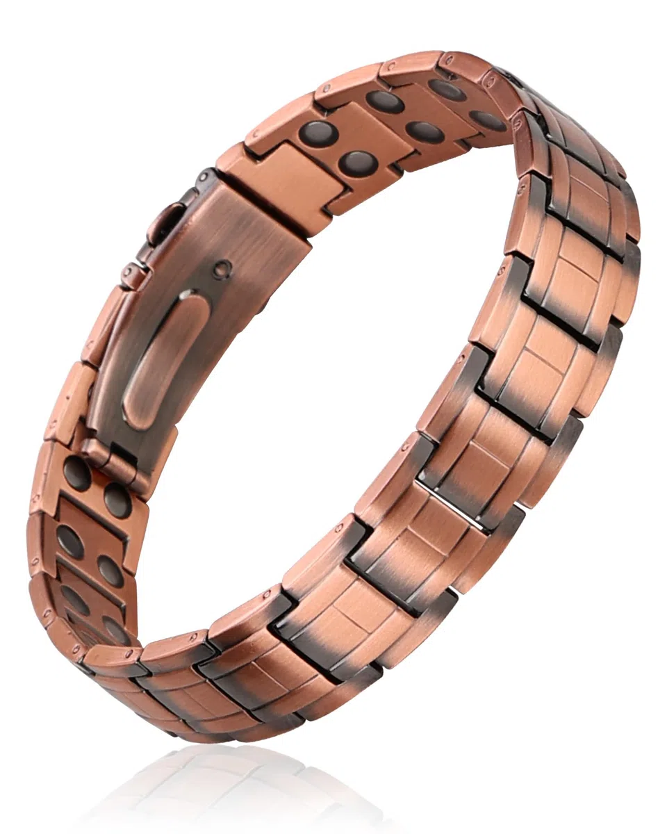 BioMag Herren Kupferarmband aus 99,99% Reinkupfer, Magnetarmband mit Schmetterlingsverschluss und integriertem Größenregler
