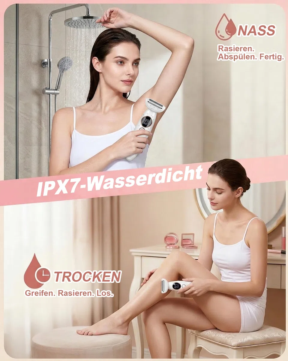 Carehabi 5-in-1 Intimrasierer für Frauen & Rasierer Damen Elektrisch- Wasserdicht IPX7 Damenrasierer für Intimbereich, Gesicht, Bikini & Körper - Lady Shaver mit USB Ladestation & Augenbrauen Trimmer
