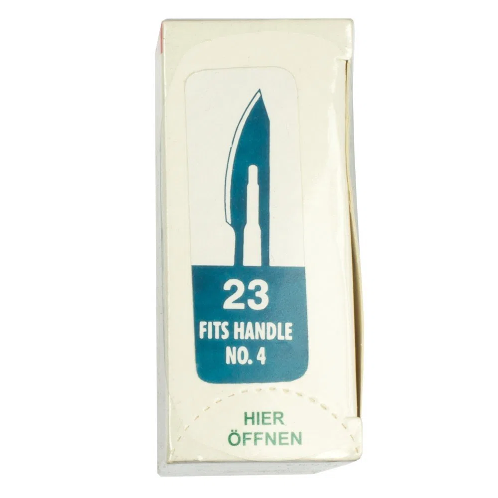 May Skalpell Set – 100 Sterile Skalpellklingen Figur 23 aus Karbonstahl, einzeln verpackt – Inkl. Edelstahl Skalpellhalter Nr. 4 – Präzisions Einwegklingen für Basteln, Modellbau & Fußpflege