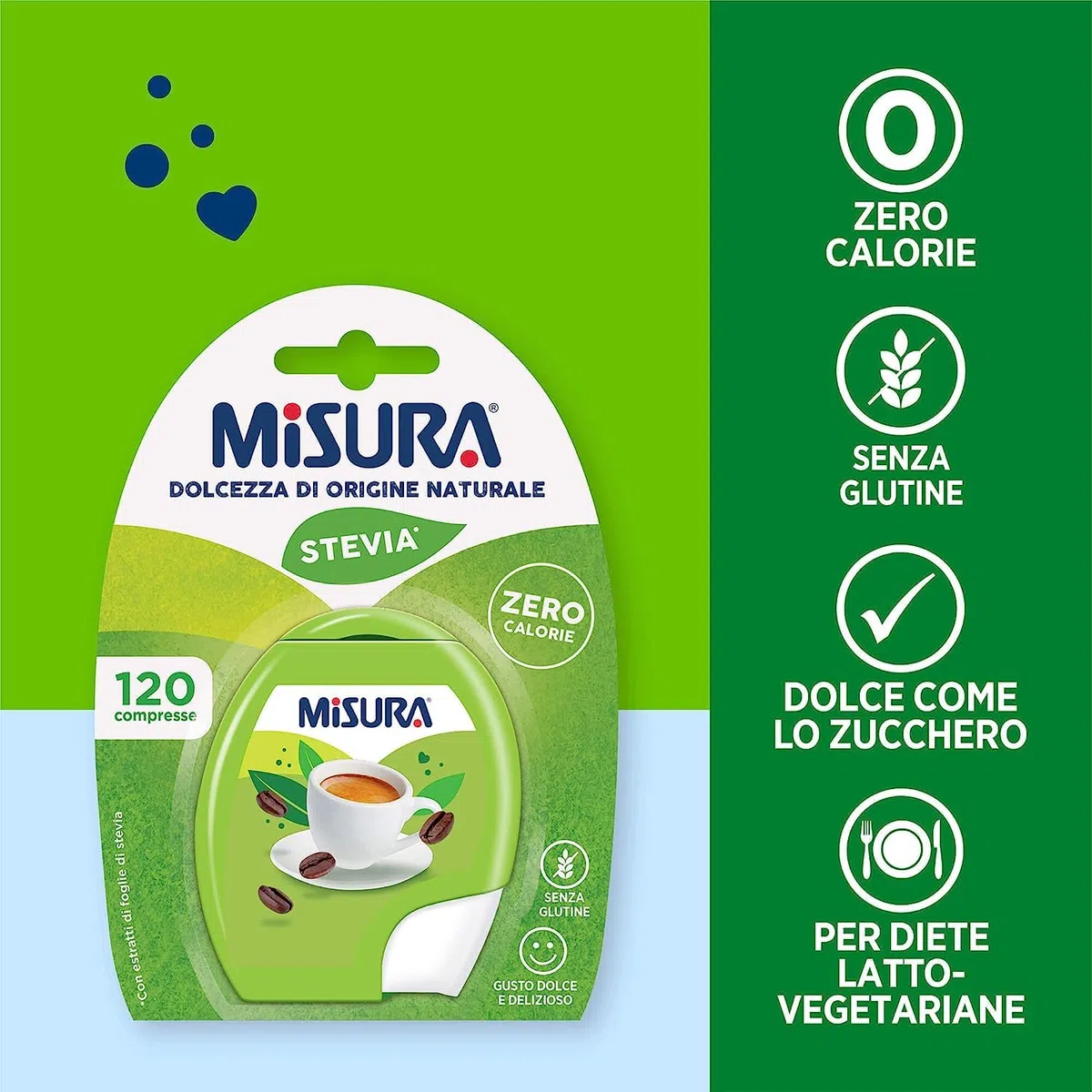 3x Misura Stevia Dolcificante in Compresse, Süßstoff in Tabletten, keine Kalorien, Gluten -freie, offene und tragbare Verpackung, 120 Tabletten + Italian gourmet polpa 400g