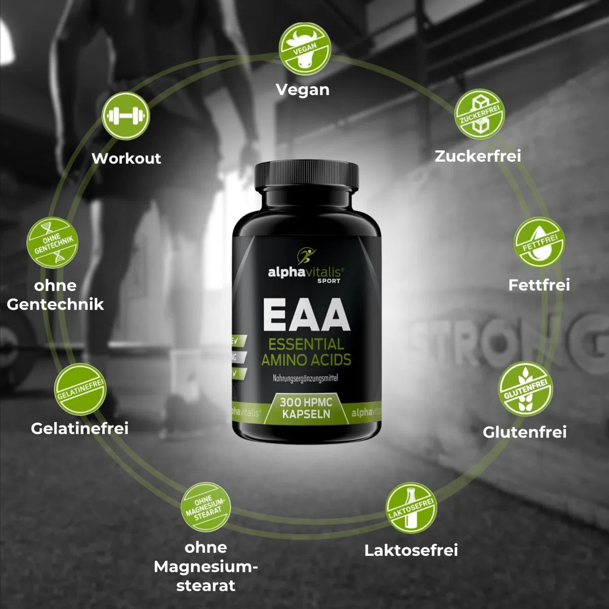 EAA Kapseln optimal dosiert 300 Stk. - vegan - Multi Amino Pattern Code mit allen 8 essentiellen Aminosäuren inkl. BCAA ohne Magnesiumstearat aus pflanzlicher Fermentation