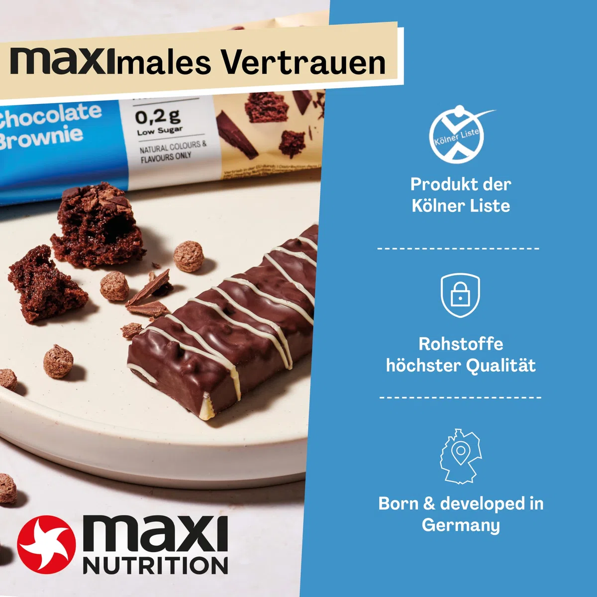 MaxiNutrition Classic Protein Bar Chocolate Brownie 16 x 40g - Protein Riegel mit 50% Eiweiß, 20g Protein pro Riegel, low sugar (0,2g), ohne Zuckerzusatz, ohne künstliche Aromen/Farbstoffe