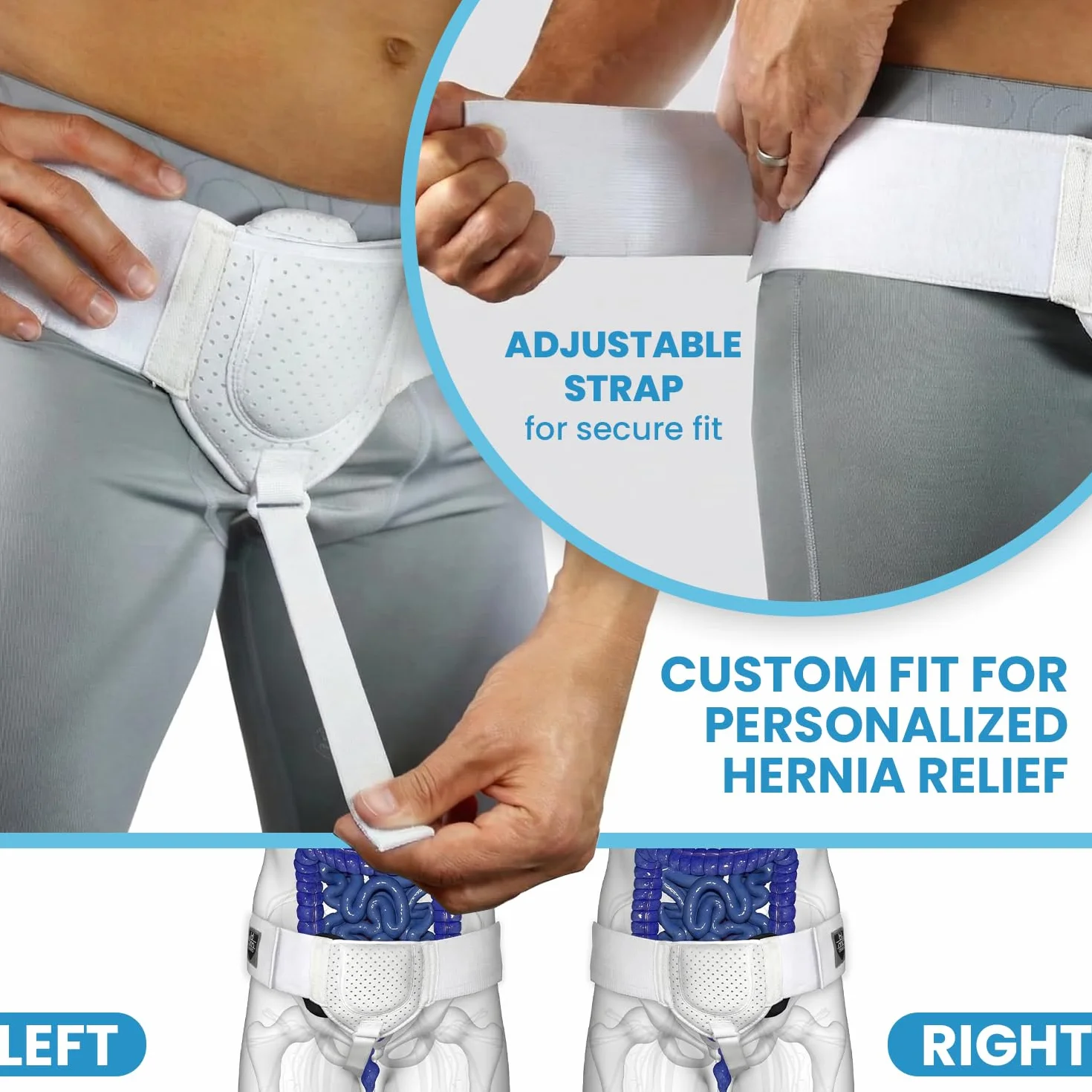 Everyday Medical Leistenbruchgürtel Für Männer Und Frauen – Bruchband Leistenbruch Bandage Links Und Rechts Tragbar – Flexibel Einstellbarer Leistenbruch Gürtel (Weiß, L/XL (112-140 CM Hips))