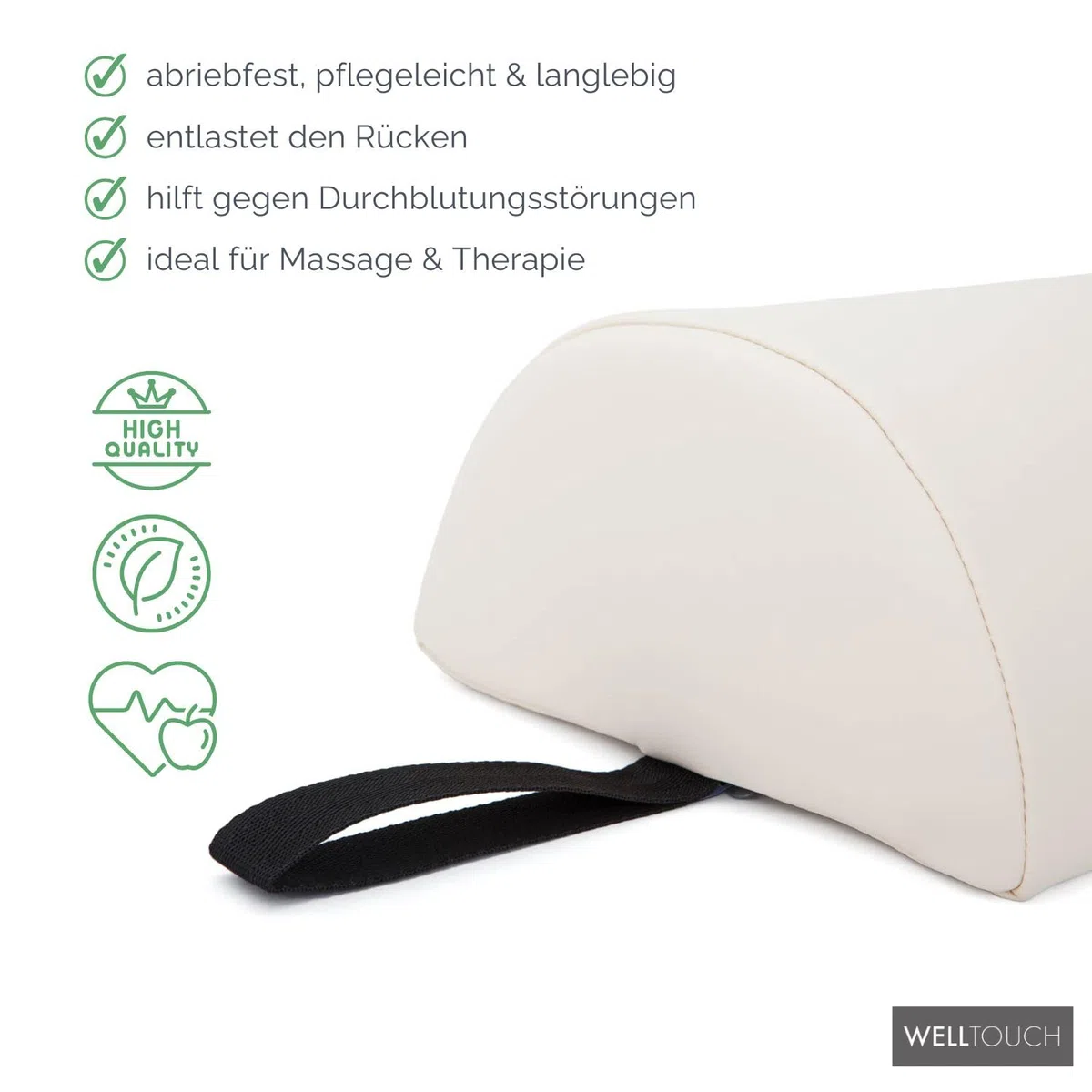 WellTouch Lagerungsrolle halbrund | Knierolle für Massageliegen | Lagerungskissen für Massage & Therapie | Kniehalbrolle in Größe M: 65 x 22 x 11 cm (Beige)