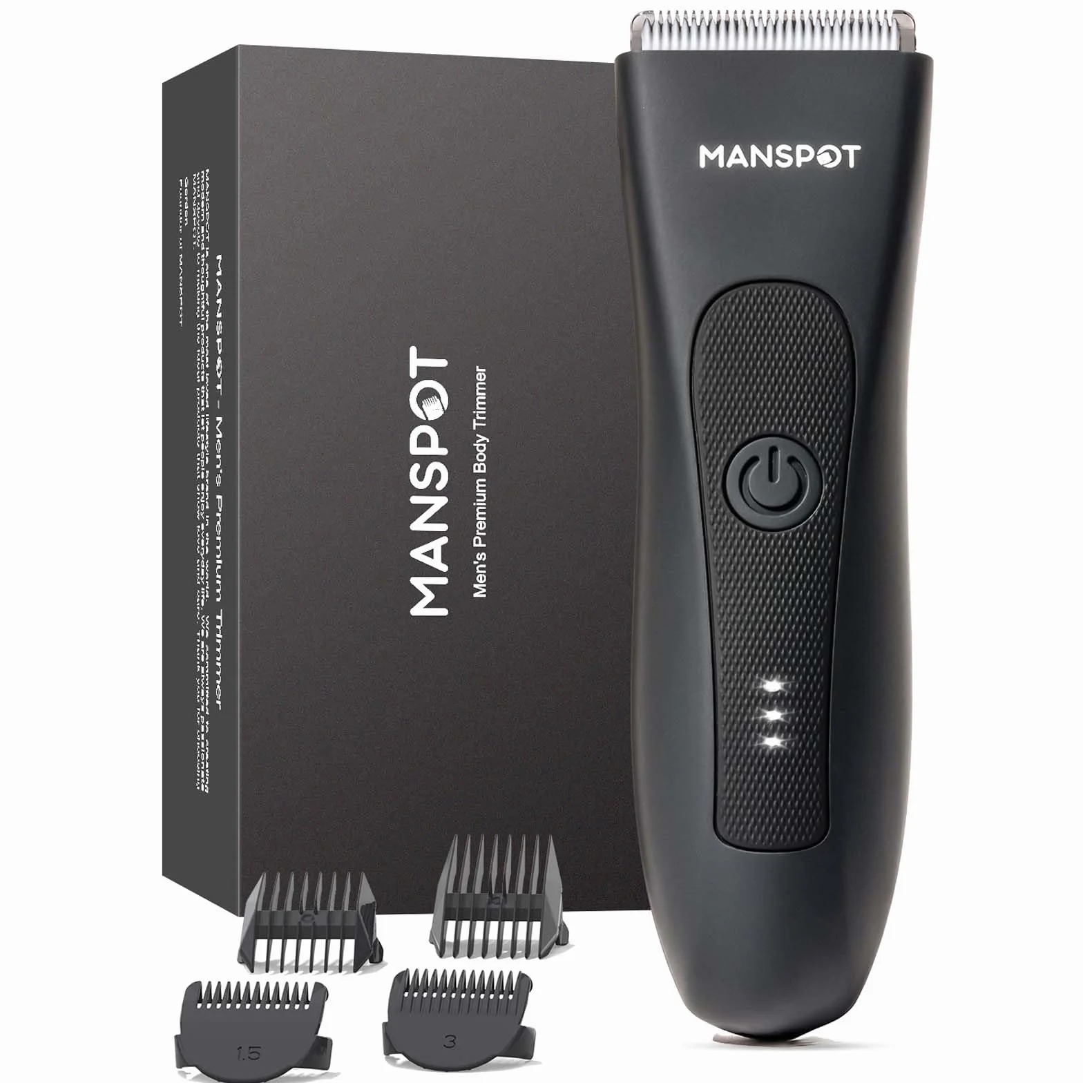 MANSPOT Intimrasierer Mann, Körperhaartrimmer für Herren, Professioneller Body Trimmer Wasserdicht mit 4 Scherkämmen – Für Trimmen von Brust, Beinen, Achseln & Intimbereich – Nass & Trocken
