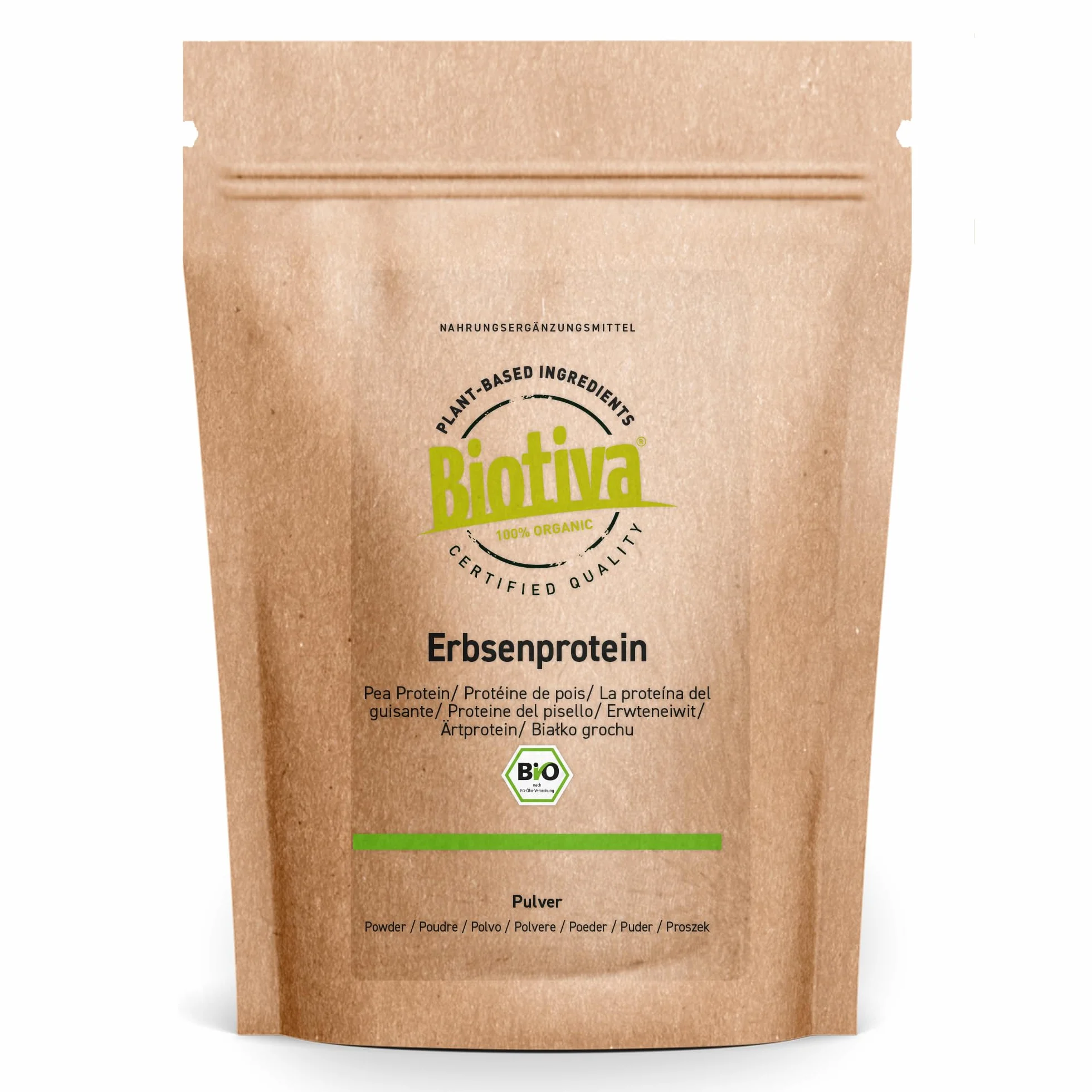 Erbsenprotein-Pulver Bio 1kg - 83% Proteingehalt - 100% Erbsen-Proteinisolat - Höchste Bioqualität - Frei von Gluten Soja und Laktose - Abgefüllt und kontrolliert in Deutschland - Biotiva