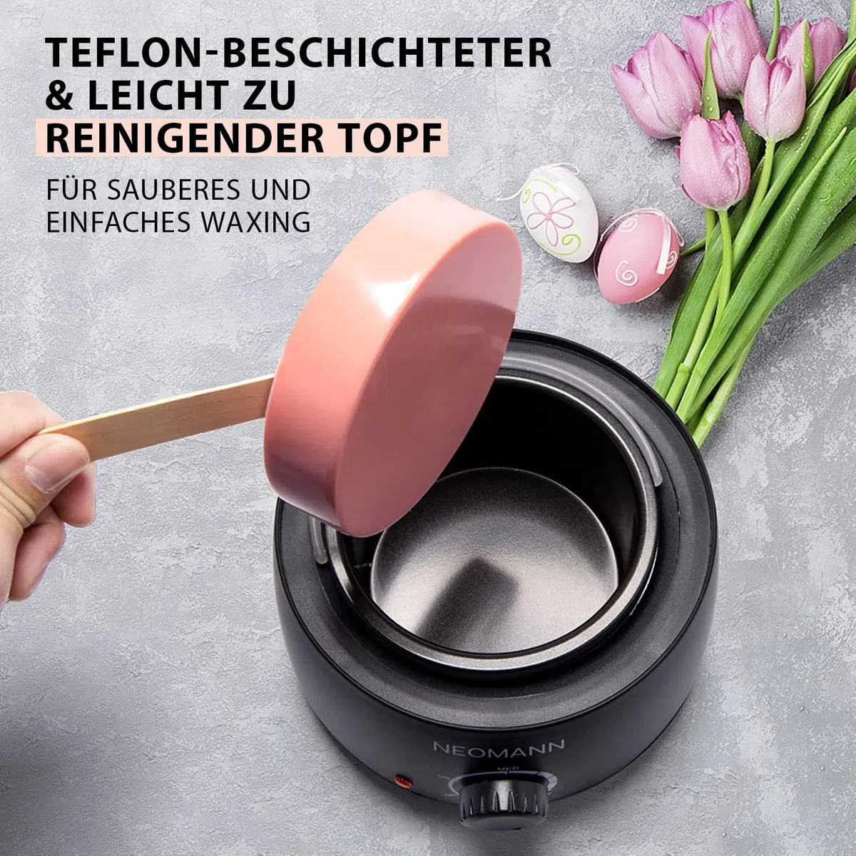 Waxer II Wachs-Set für Frauen und Männer, nicht klebend, teflonbeschichtet – Wachserhitzer zur Haarentfernung inkl. 300 g Wachsperlen, 20 Spatel