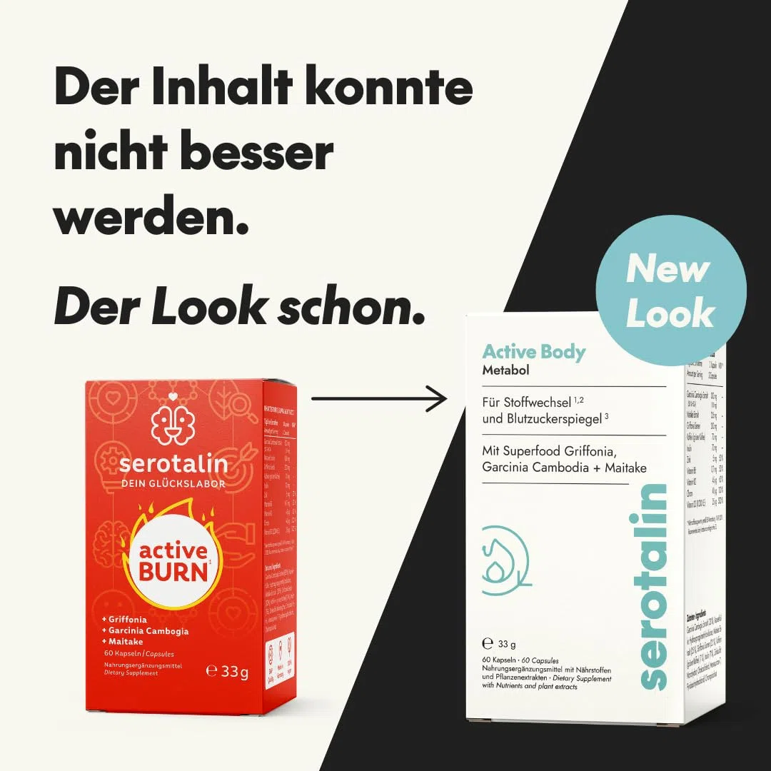 serotalin Active Body Metabol für den Stoffwechsel* | Garcinia Cambogia mit Zink, Chrom, Koffein, Vitamin B6, D3, K2 & Griffonia | 60 vegane Kapseln