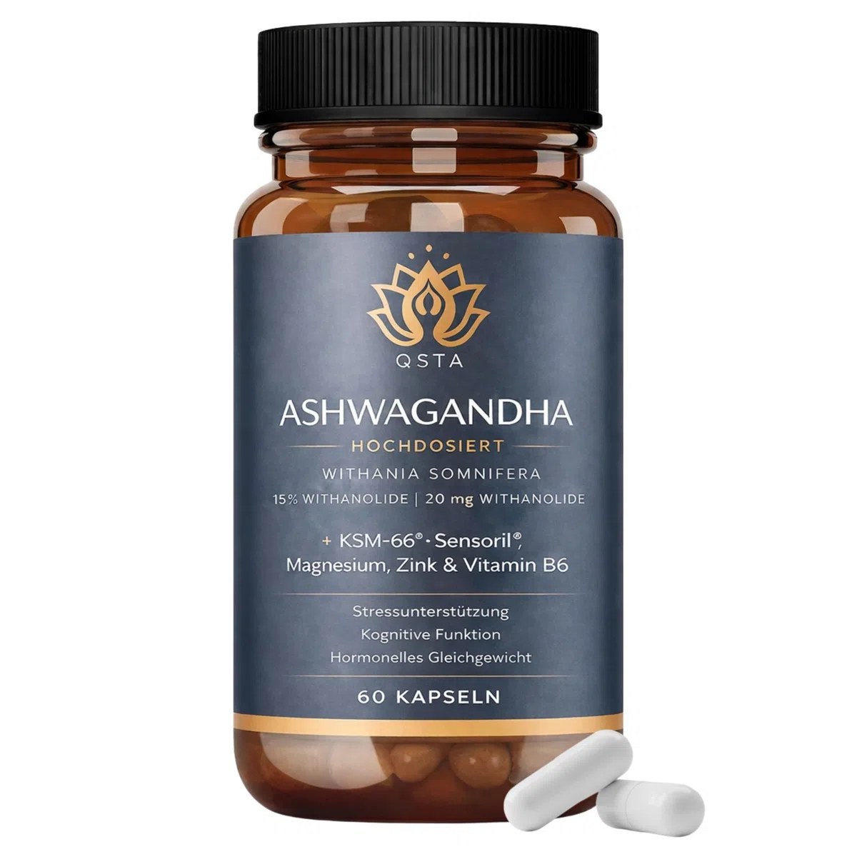 Ashwagandha KSM-66 Kapseln Hochdosiert mit Sensoril | für Cortisol Senken, Tiefschlaf, Wohlbefinden, Energie & Konzentration - 2 Monate Ashwagandha kapseln