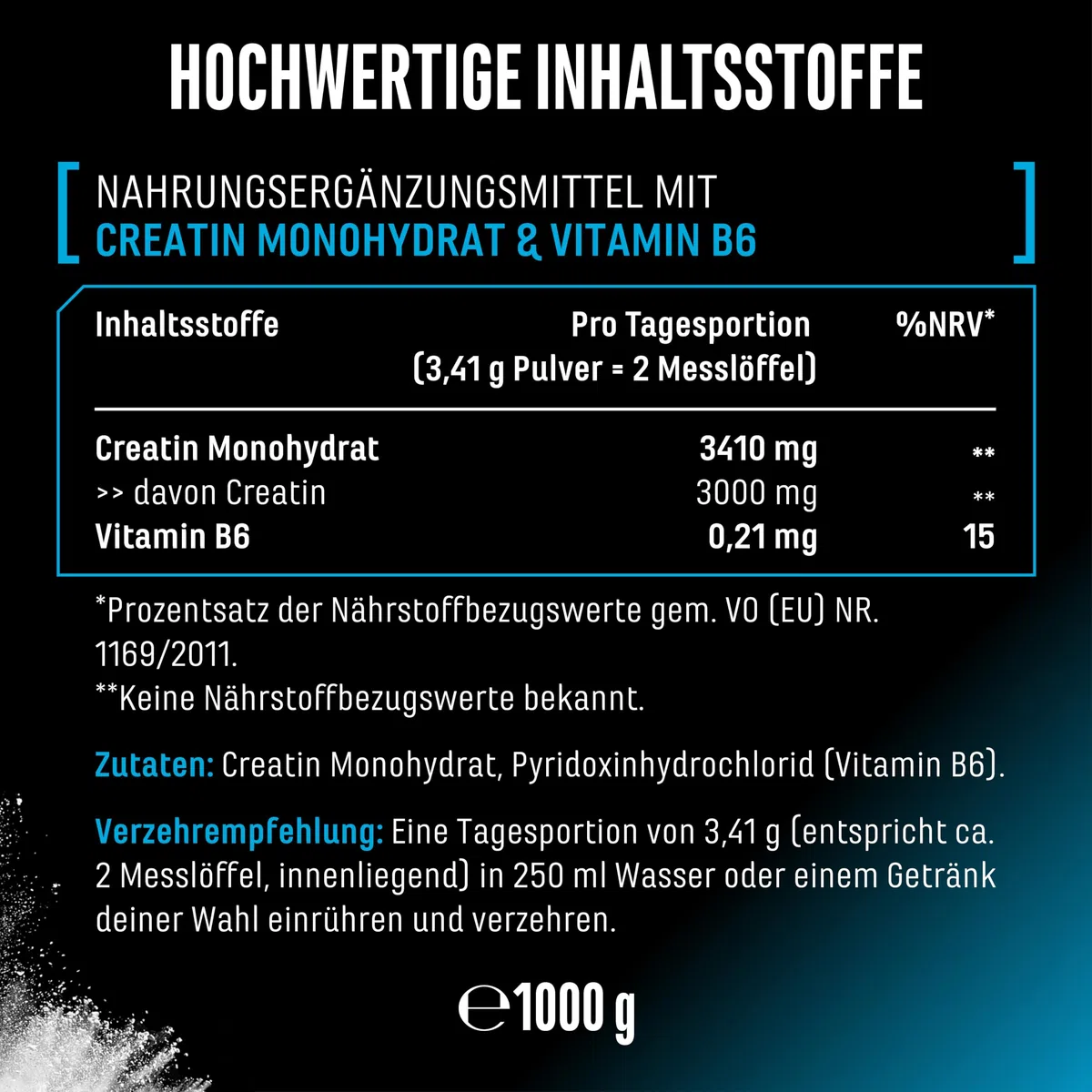 Creatin Pulver - 1kg / 1000 g - Creatine Monohydrat Pulver - Optimale Löslichkeit & mikrofein - Vegan - 293 Anwendungen - German Elite Nutrition | 293 Portionen, mikrofein löslich, Mesh Faktor 200, vegan, ohne Zusätze