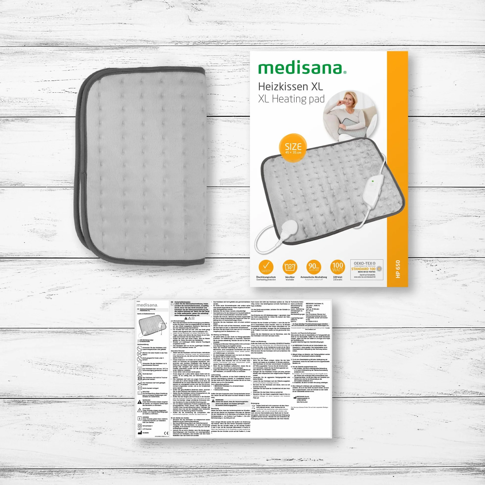 medisana HP 650 XL-Heizkissen, 45 x 35 cm, Wärmekissen für Rücken, Gesäß und Nacken, mit 4 Temperaturstufen und mit Überhitzungsschutz, Heizmatte elektrisch mit Abschaltautomatik, waschbar