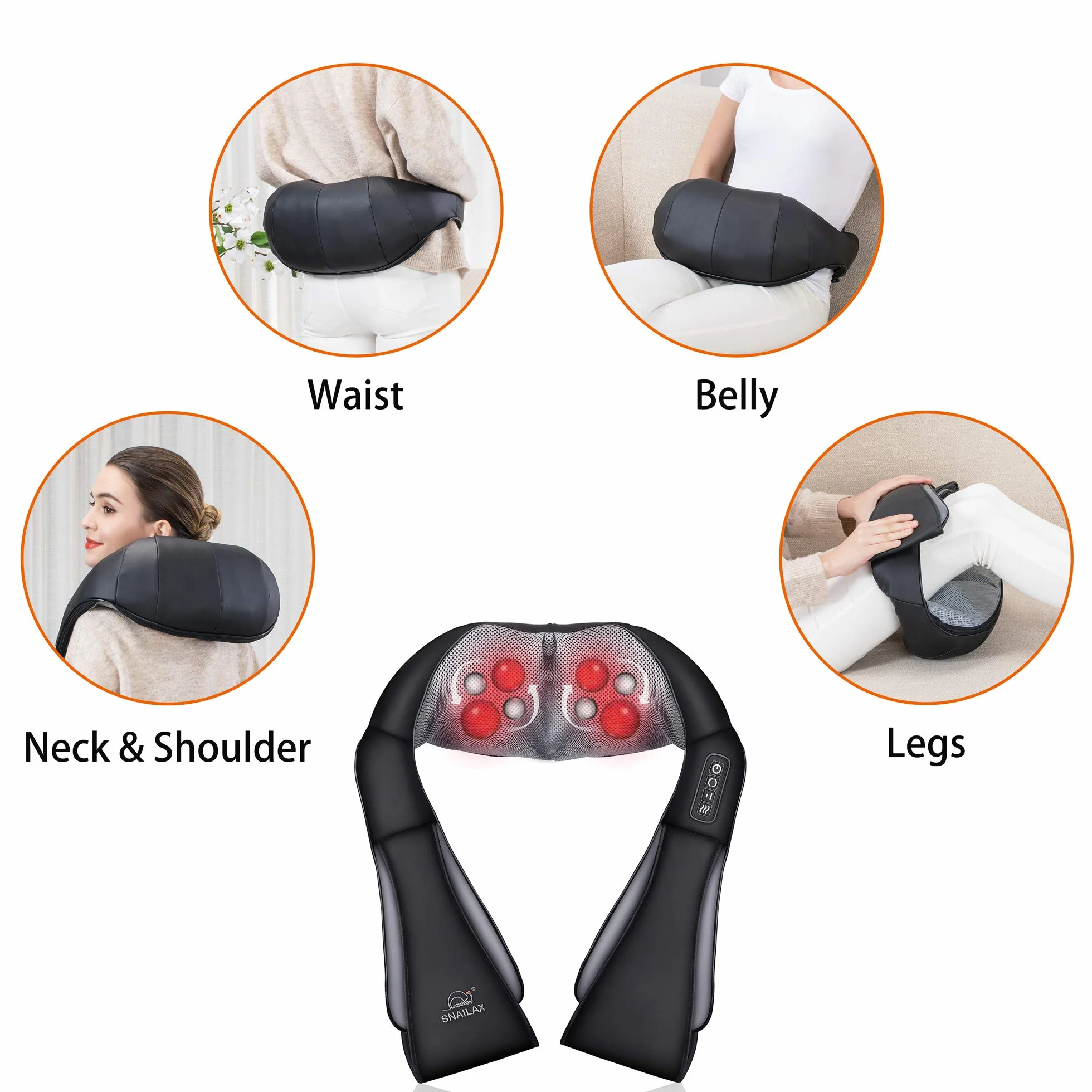 Snailax Schulter Nacken Rücken Massagegerät, Shiatsu Nackenmassagegerät mit Wärme, Rückenmassagegerät,Elektrisch 4D-Rotation Massagegerät zu Hause Büro, Geschenke für Männer, Frauen