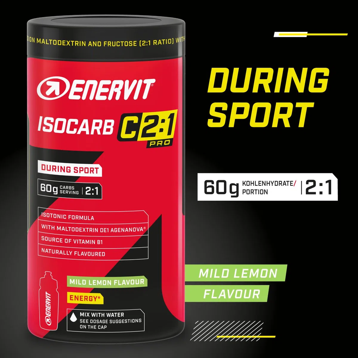 ENERVIT SPORT Isocarb 2:1 | Isotonisches Getränkepulver Elektrolyt Pulver mit 2:1 Ratio Kohlenhydratmischung Fruktose & Maltodextrin | Iso Drink zur regelmäßigen Einnahme beim Sport