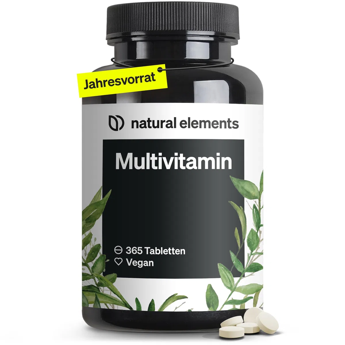 natural elements Multivitamin – 365 vegane Tabletten – Jahresvorrat – wertvolle Vitamine A-Z, mit Vitamin K1 und K2 – ohne unnötige Zusätze – in Deutschland produziert & laborgeprüft