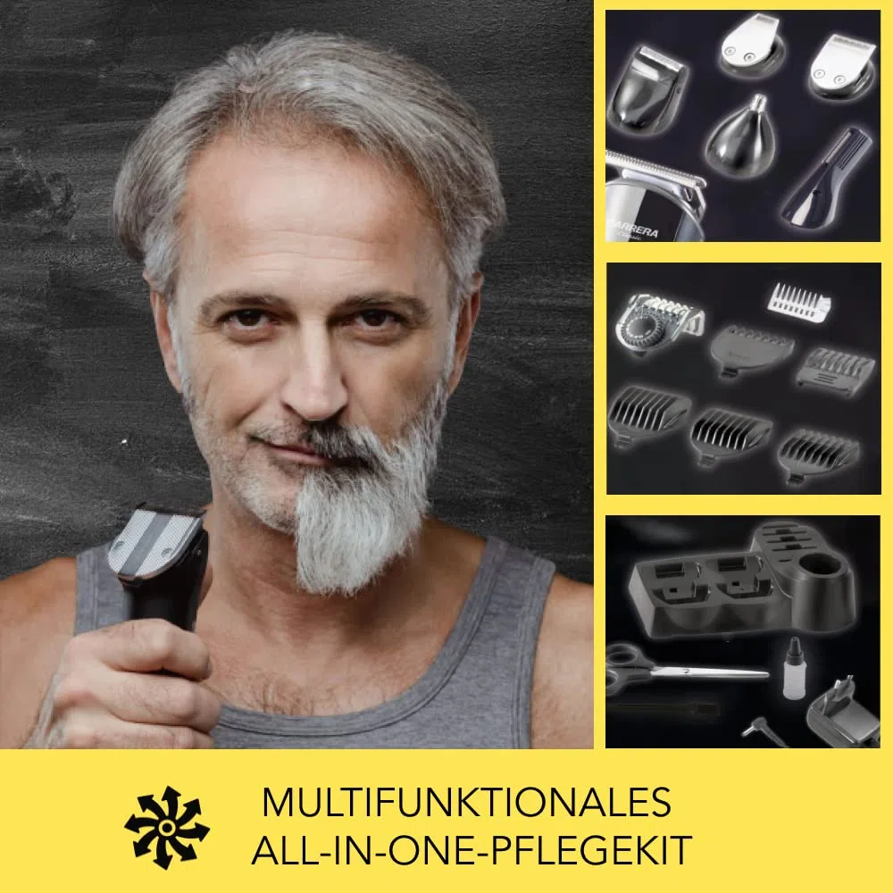 CARRERA Classic 6in1 Haarschneider Set - Haarschneidemaschine mit sechs austauschbaren Schneideaufsätzen, vollausgestattetem Zubehör, LED-Display und bis zu 1h Akku - Metallic Grau/Schwarz