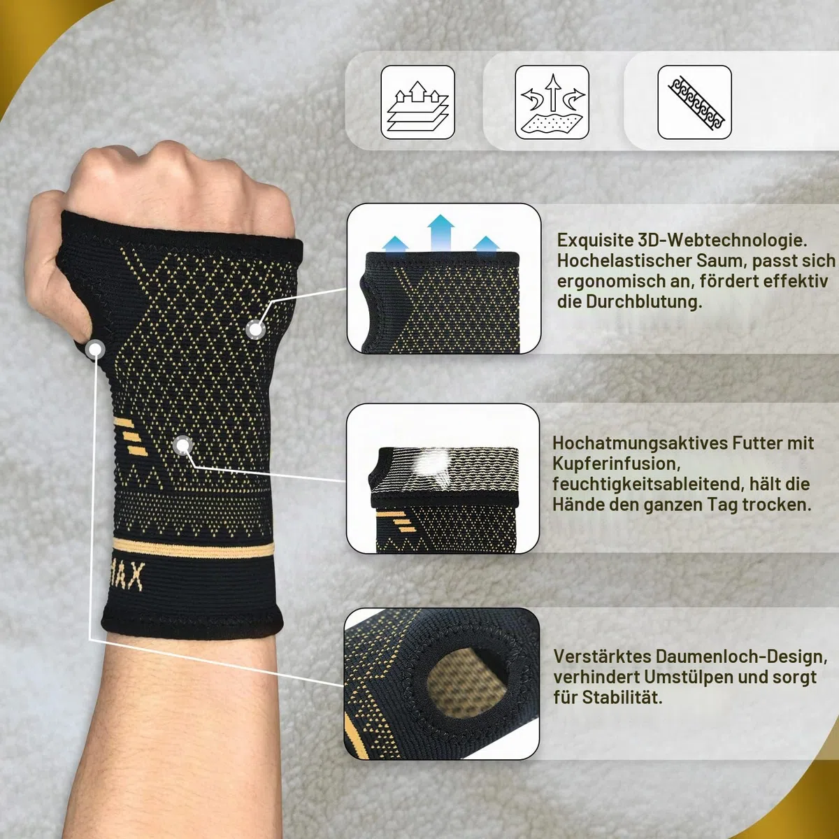 INDEEMAX 1 Paar Kupfer Handgelenkbandage, Handgelenk Bandagen mit Daumenschlaufe für Deman und Männer, Bandage Handgelenk für Linderung von Karpaltunnel, Arthritis und Anderen Schmerzen