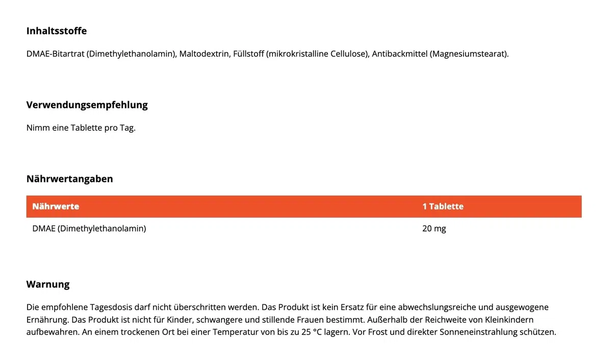 GymBeam DMAE (Tabletten) - 20mg pro Tagesdosis, Nootropika zur Verbesserung der kognitiven Funktionen und Konzentration,Vorstufe des Neurotransmitters Acetylcholin, 90 tabs