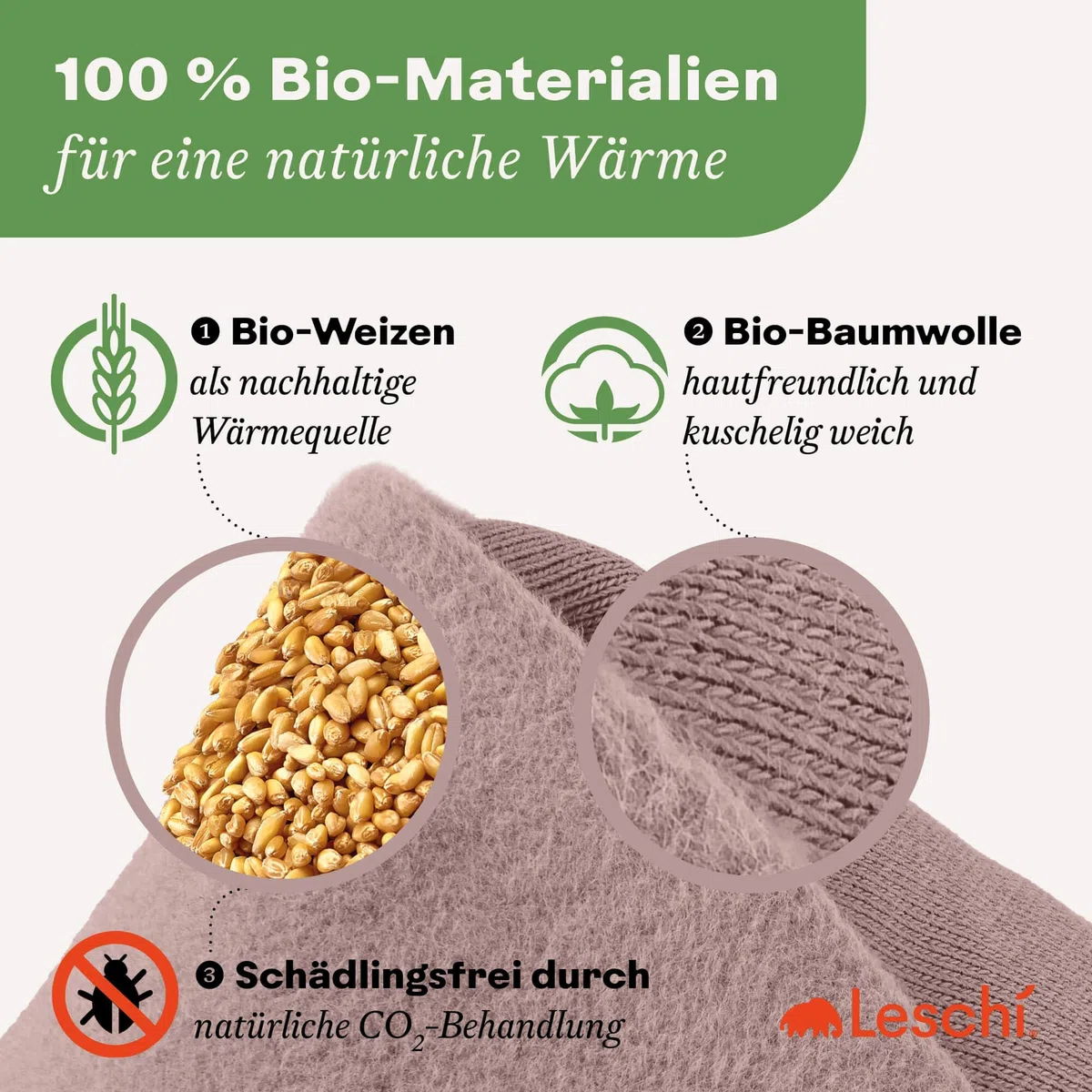 LESCHI XXL Wärmekissen für Mikrowelle (50x20 cm), 100% Bio Baumwolle und Bio Weizen, 8 Kammer Körnerkissen, Rosa, anschmiegsames Getreidekissen ideal als Wärmespender für Rücken Bauch Schulter Nacken