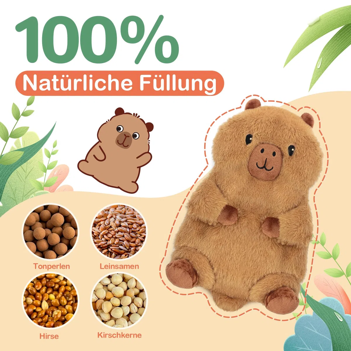 AROMA SEASON Wärmetier Plüsch Capybara Mikrowelle-Wärmekissen Kuscheltier Körnerkissen Stofftier