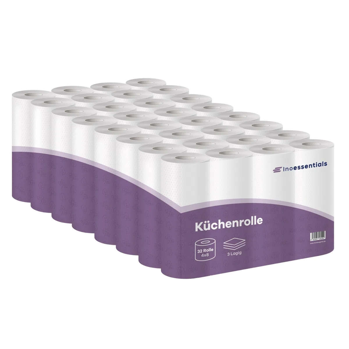 Inoverse 3-lagig Küchenrollen, 4 Rollen (8er Pack) – 50 Blätter pro Rolle, Küchenpapier aus 100% Zellstoff, Extra Saugfähig & Reißfest, Haushaltsrollen