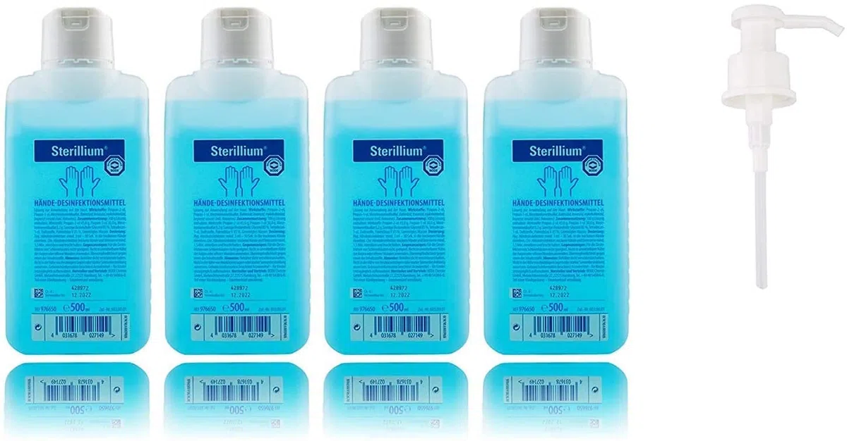 4x Sterillium 500ml Hände Desinfektionsmittel für sicheren effizienten hautverträglichen Infektionsschutz (+ Pumpe)