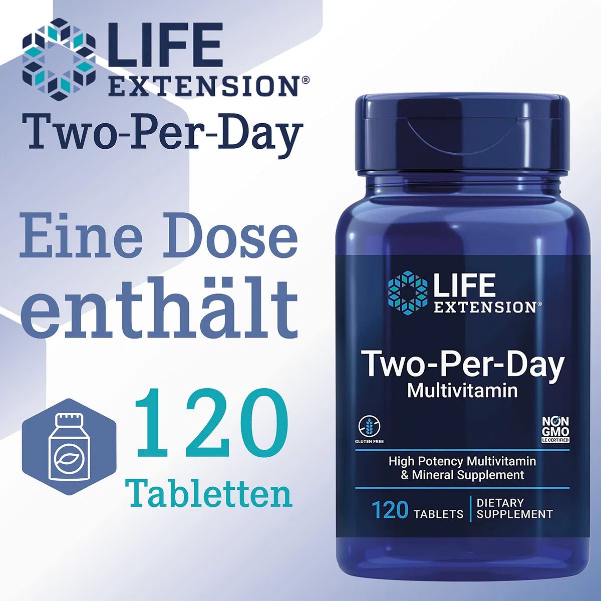 Life Extension, Two per Day, 120 glutenfreie Tabletten, breites Spektrum an Vitaminen je Dosis, Sojafrei, GMO frei, Geschmacksneutral