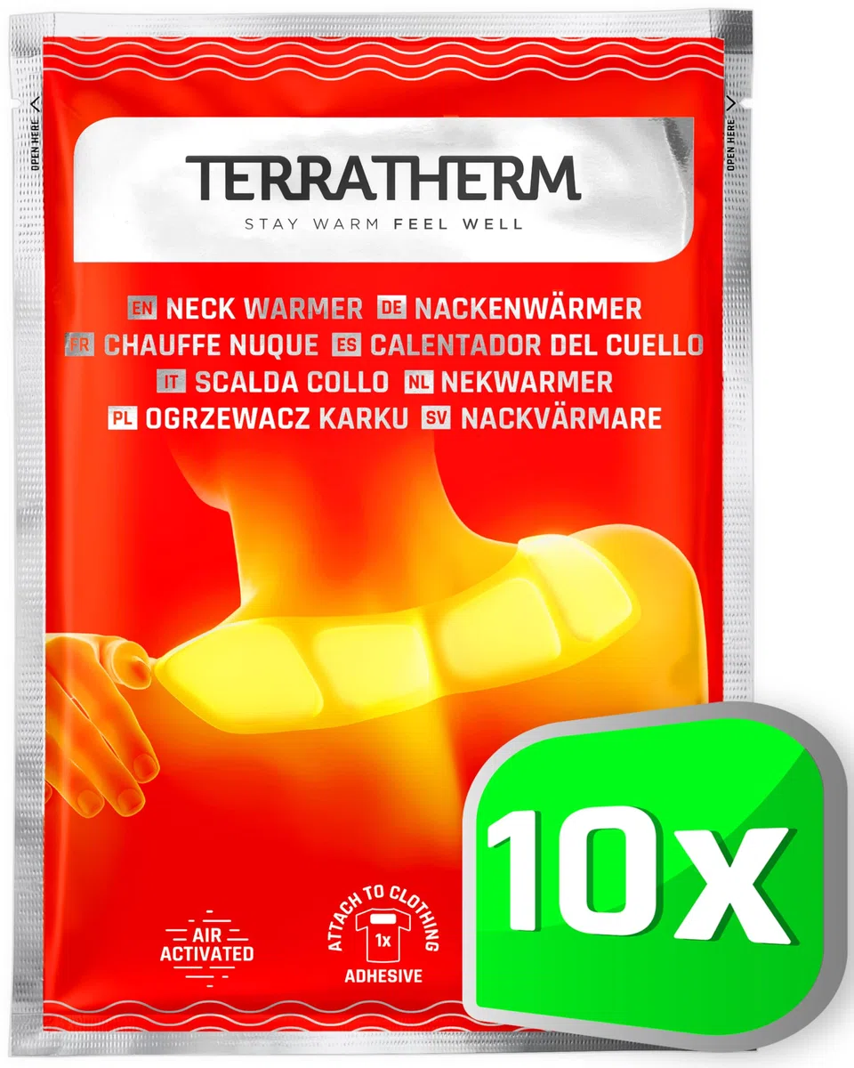 TerraTherm Wärmepflaster Nacken, Schulter und Hals - 8h wohltuende Tiefenwärme für den Rücken, Nackenwärmer, Schulterwärmer - luftaktiviert- 10 Stück