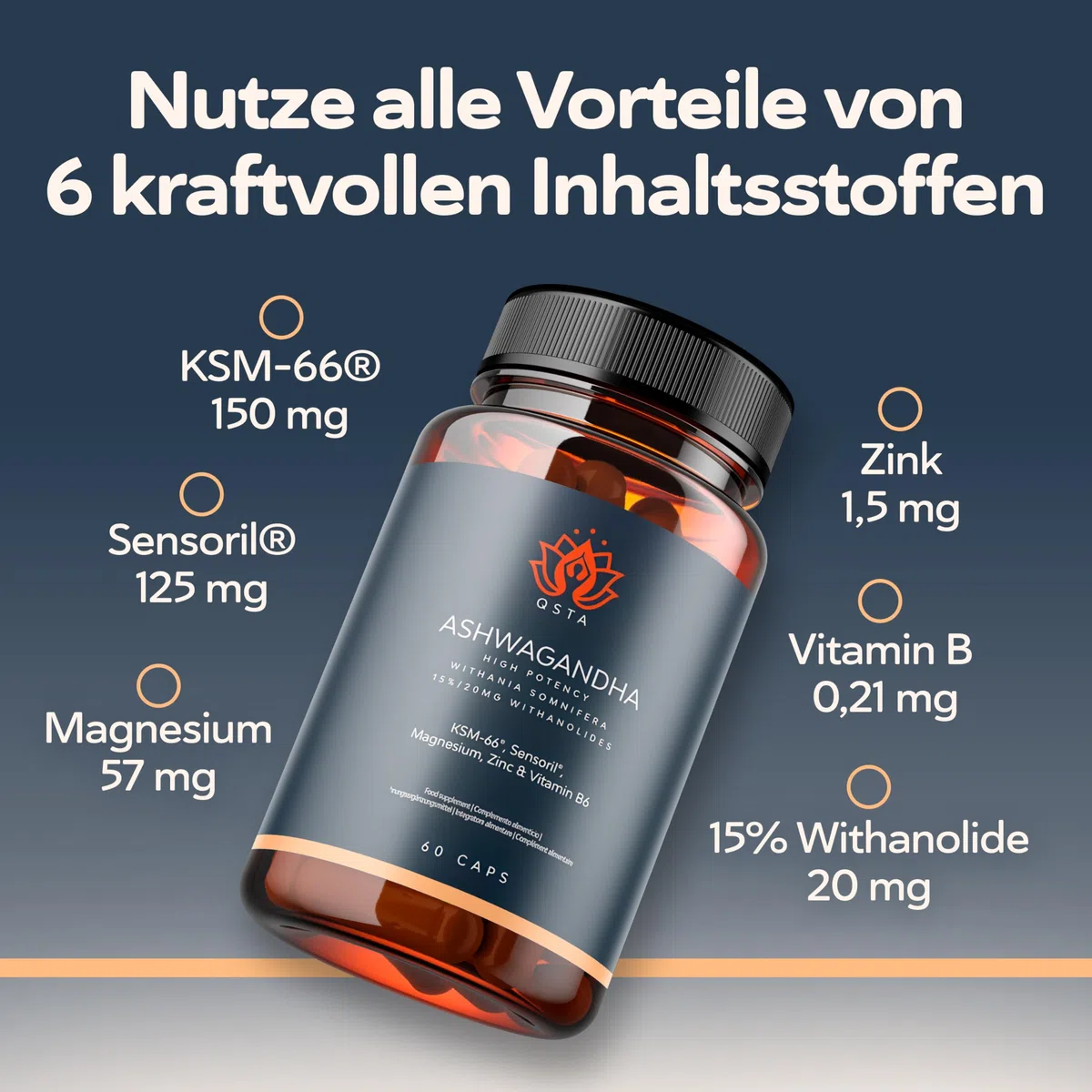 Ashwagandha KSM-66 Kapseln Hochdosiert mit Sensoril | für Cortisol Senken, Tiefschlaf, Wohlbefinden, Energie & Konzentration - 2 Monate Ashwagandha kapseln