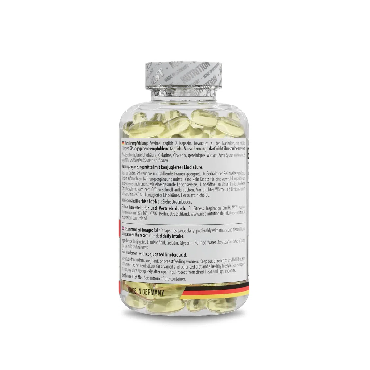 MST® CLA 4000 – 184 Softgels – konjugierte Linolsäure (CLA) aus Safloröl – 4000 mg pro Tagesportion (4 Softgels) – neutral, leicht zu schlucken