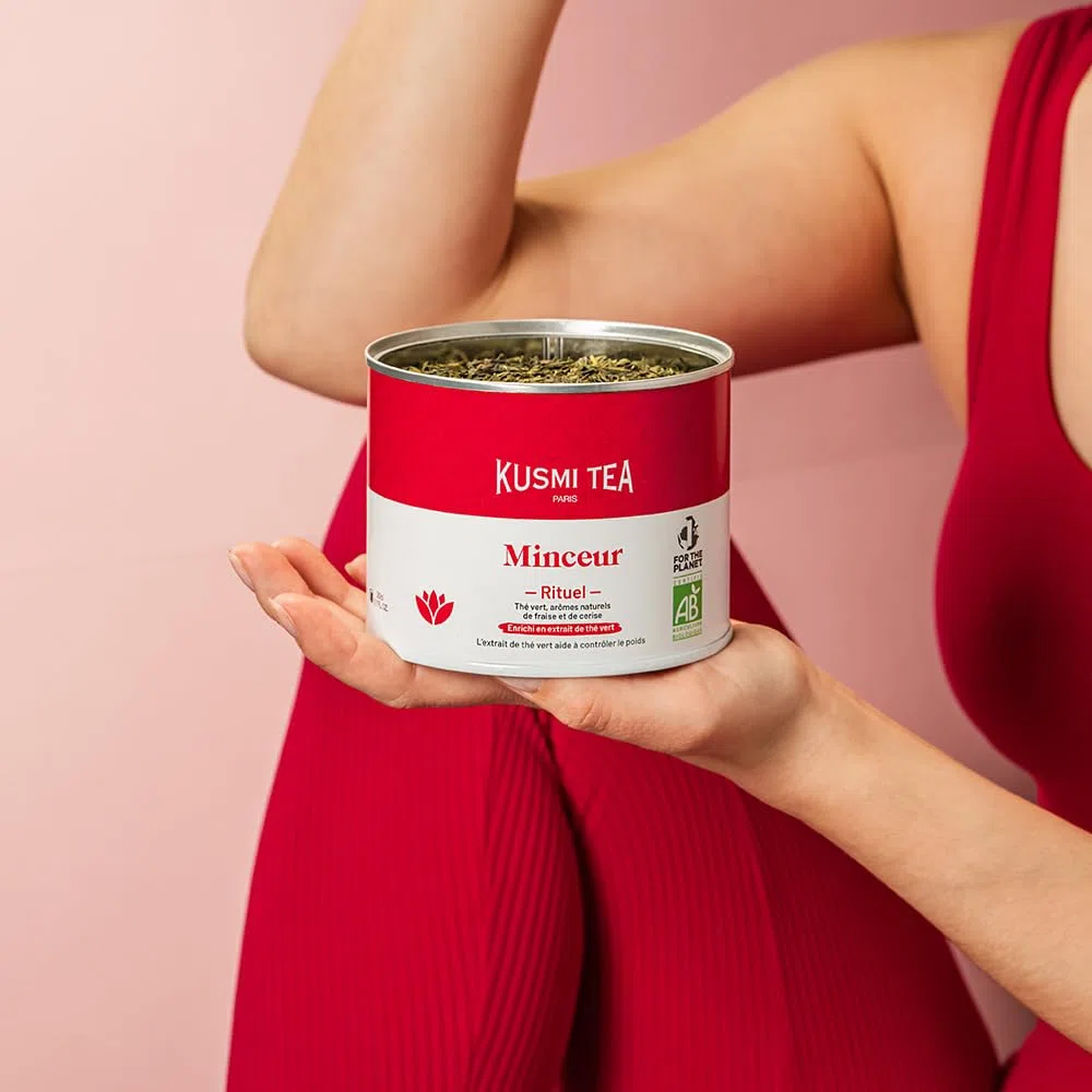Kusmi Tea - Slim Ritual - Schlankheitstee - Angereichert mit Grüntee-Extrakt - Erleichtert die Gewichtsabnahme - Erdbeere und Kirsche - Loser Tee - 100 g Metalldose für etwa 50 Tassen