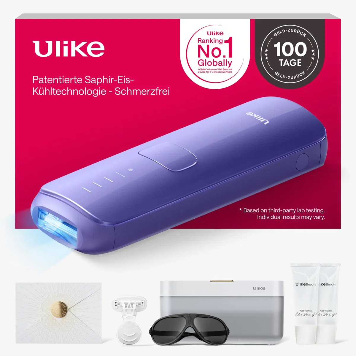 Ulike Air 3 Deluxe IPL Gerät Haarentfernung für Gesicht und Körper, Saphir-Eiskühl, UV-Sterilisator, Aloe Gel, Lila