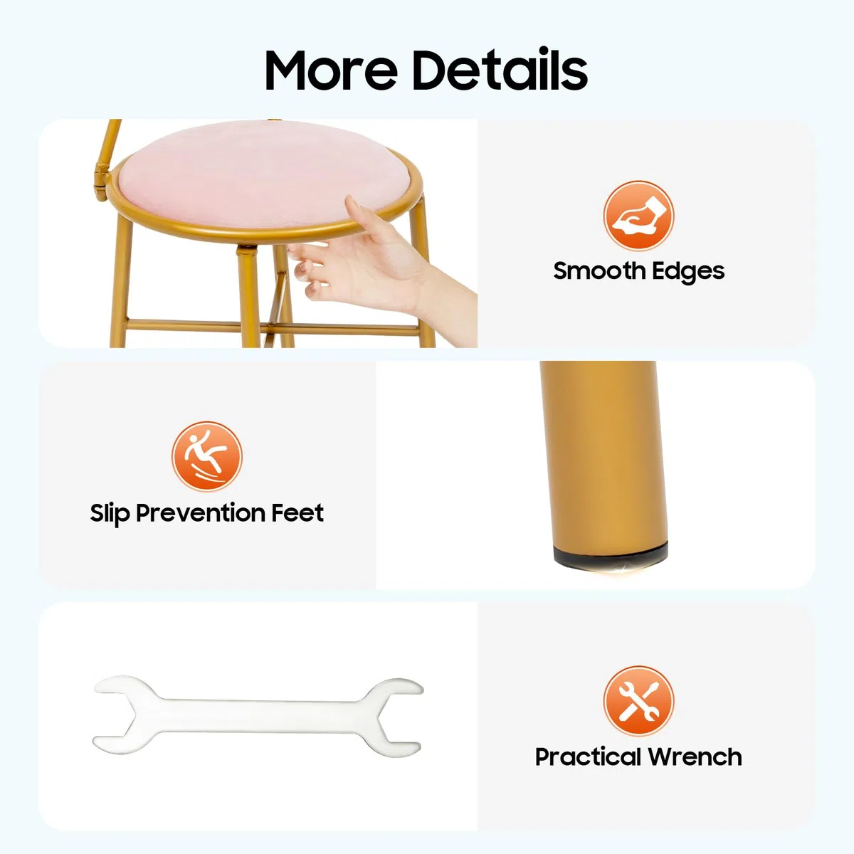 Schminktisch Stuhl, Schleifen Rückenlehne Schminkhocker, Schminkstuhl, Stabiler Make up Stuhl, Kosmetikstuhl mit Flanell und Schwamm Polsterung für Mädchen für Make-up und Mode-Räume