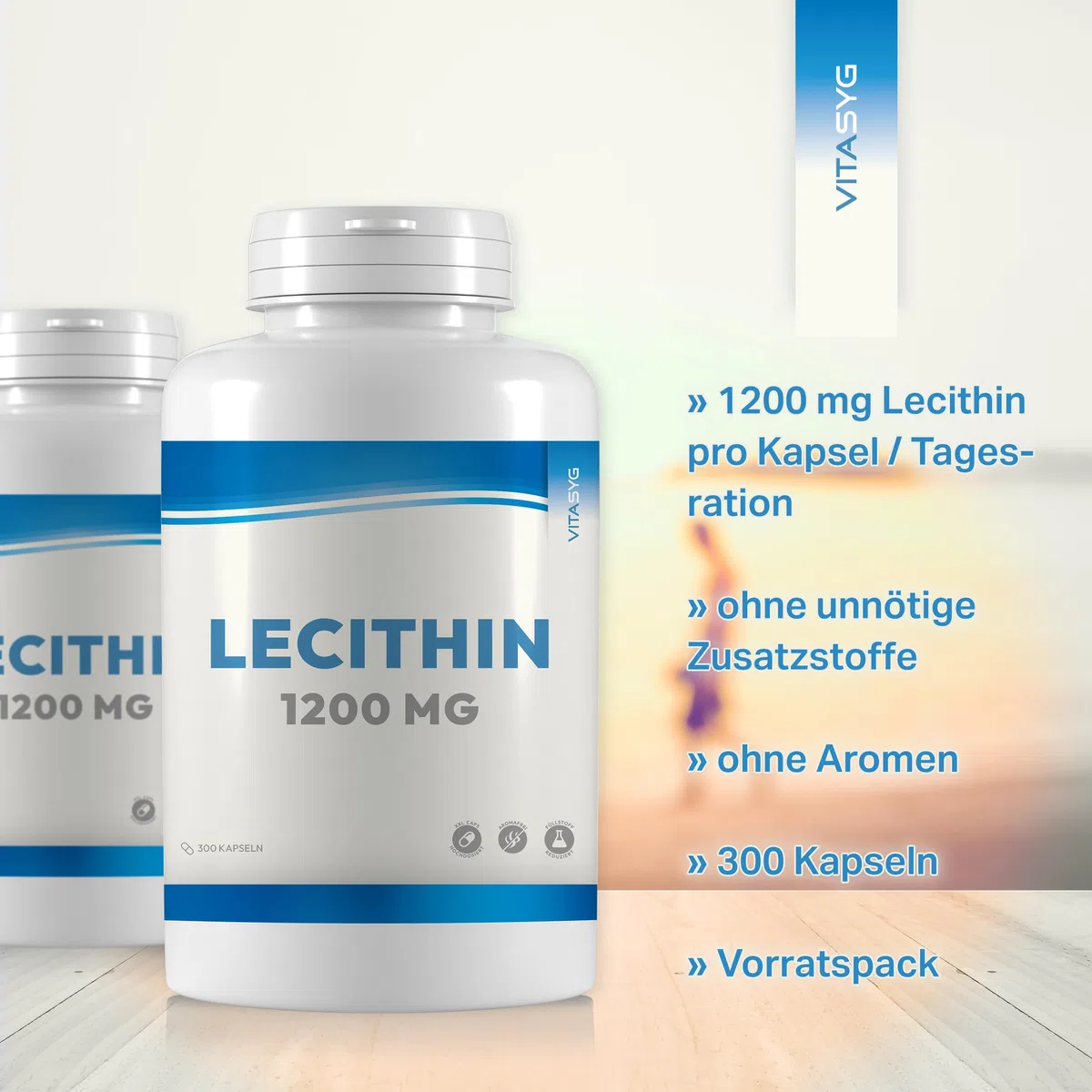 Lecithin Kapseln 1200mg - 300 Kapseln - 1200mg pro Tagesdosierung - Sojalecithin - ohne Gentechnik - hochdosiert