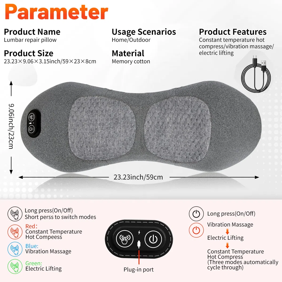 3 in 1 Rückenmassagegerät mit Massage und Wärme, Ergonomische Lendenstütze aus Memory Foam, Rückenstütze für Büro Auto und Zuhause mit Air Lift Funktio