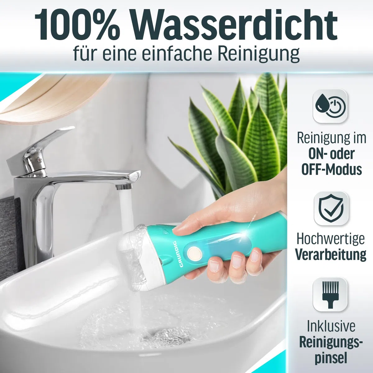 Grundig Hornhautentferner elektrisch Pro - schnell Hornhaut entfernen ohne Bücken - Premium Akku Hornhaut Entferner nass + trocken mit Arbeitslicht, 3 Fuß Rollen, wiederaufladbar (Gerät)