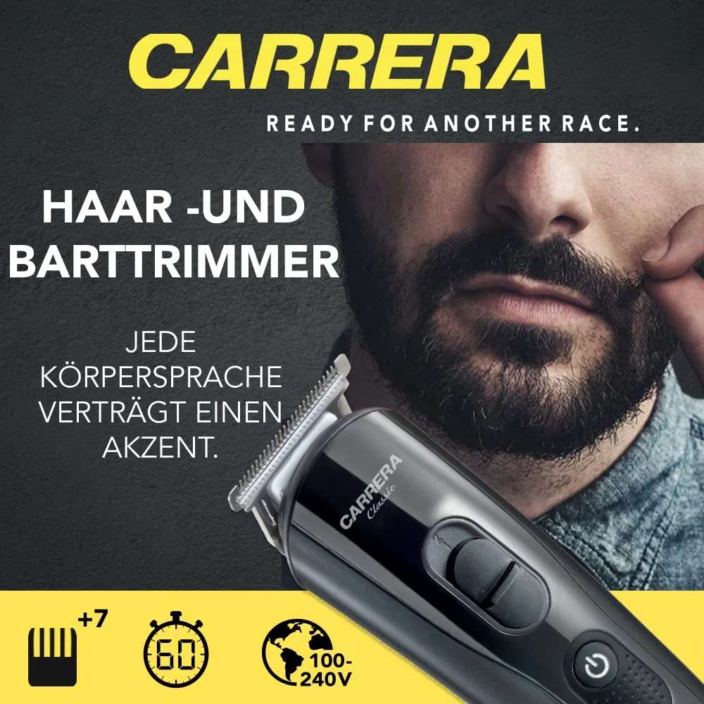 CARRERA Classic 6in1 Haarschneider Set - Haarschneidemaschine mit sechs austauschbaren Schneideaufsätzen, vollausgestattetem Zubehör, LED-Display und bis zu 1h Akku - Metallic Grau/Schwarz