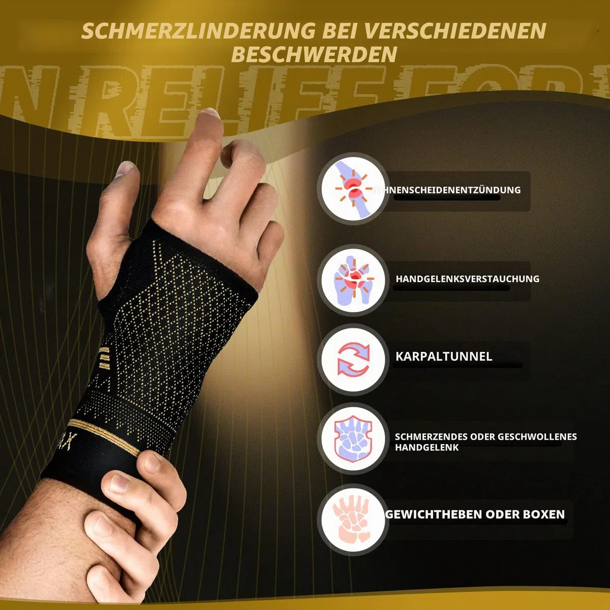 INDEEMAX 1 Paar Kupfer Handgelenkbandage, Handgelenk Bandagen mit Daumenschlaufe für Deman und Männer, Bandage Handgelenk für Linderung von Karpaltunnel, Arthritis und Anderen Schmerzen