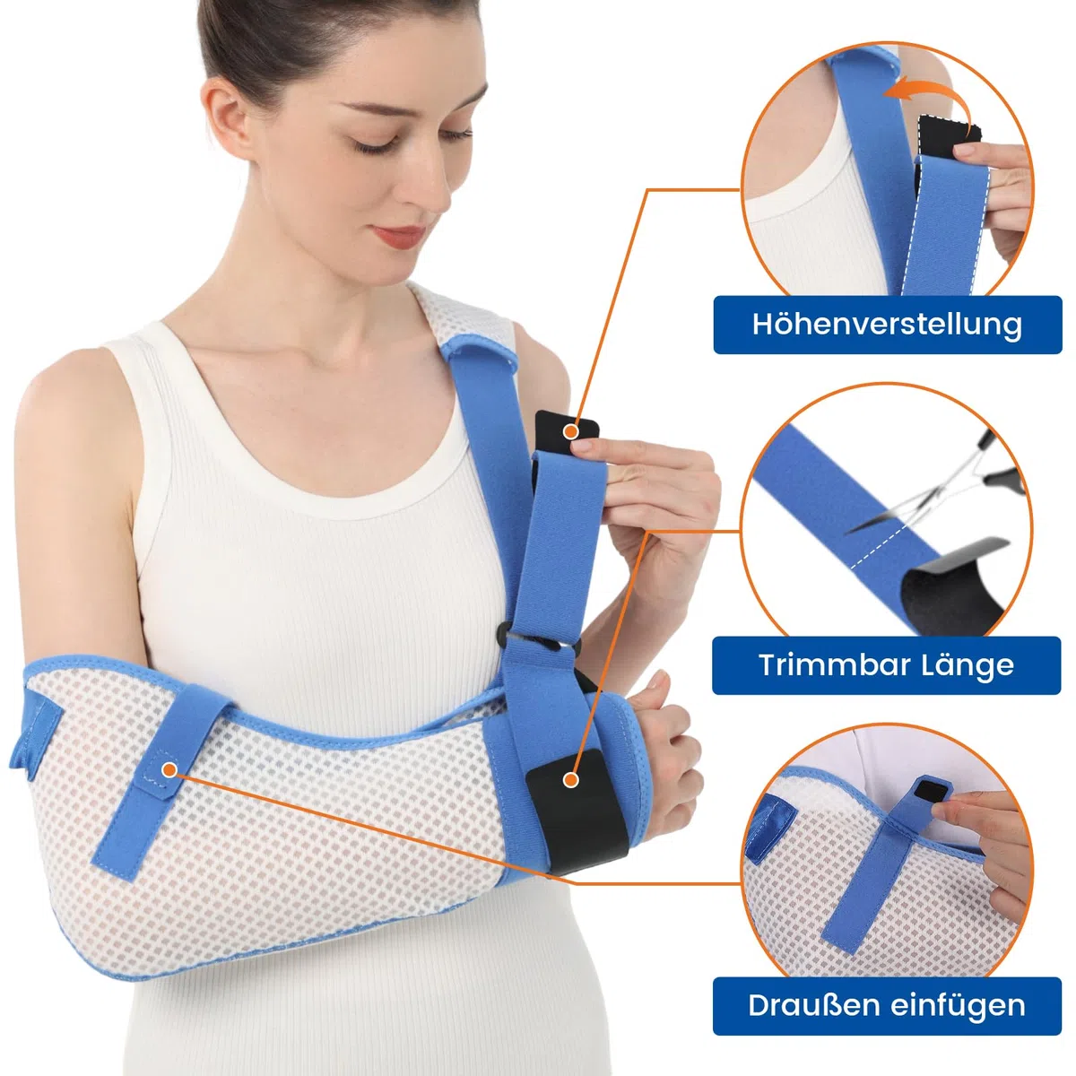 Armschlinge für Schulterverletzungen mit Taillengurt, Wegfahrsperre Klammer Unterstützung für Schlafen, Rotatorenmanschette Chirurgie (Atmungsaktive Version, Rechter Arm, S, 63-78CM)